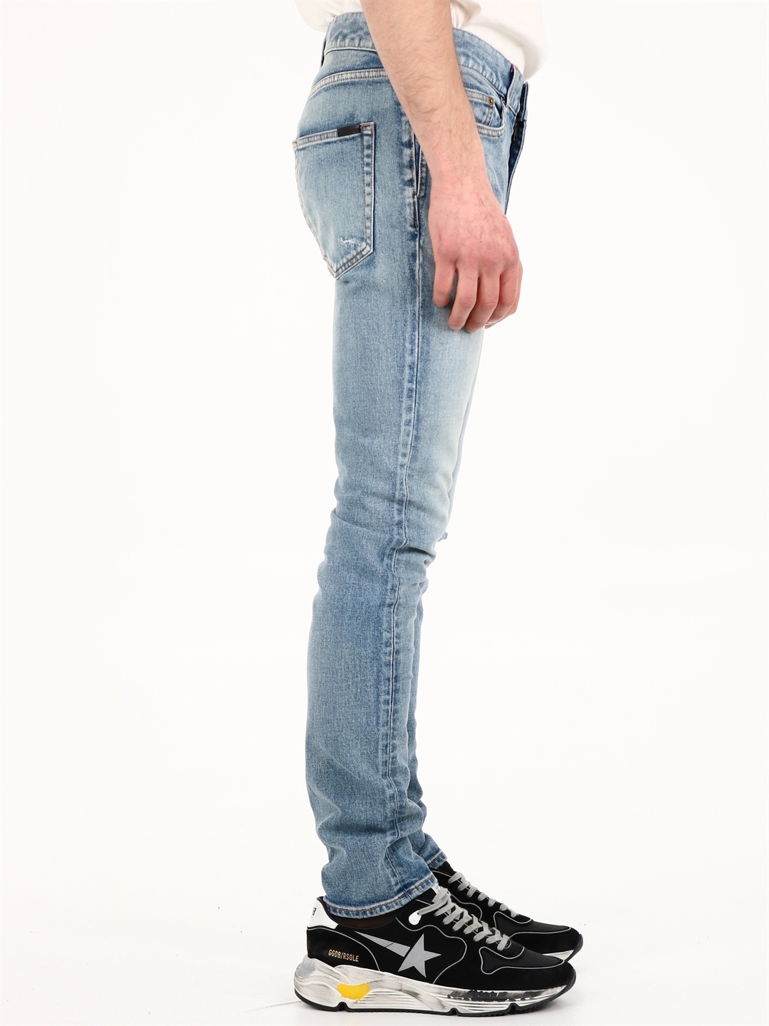 Saint Laurent 15cm Skinny Low Waist Cotton Denim Jeans In Blue