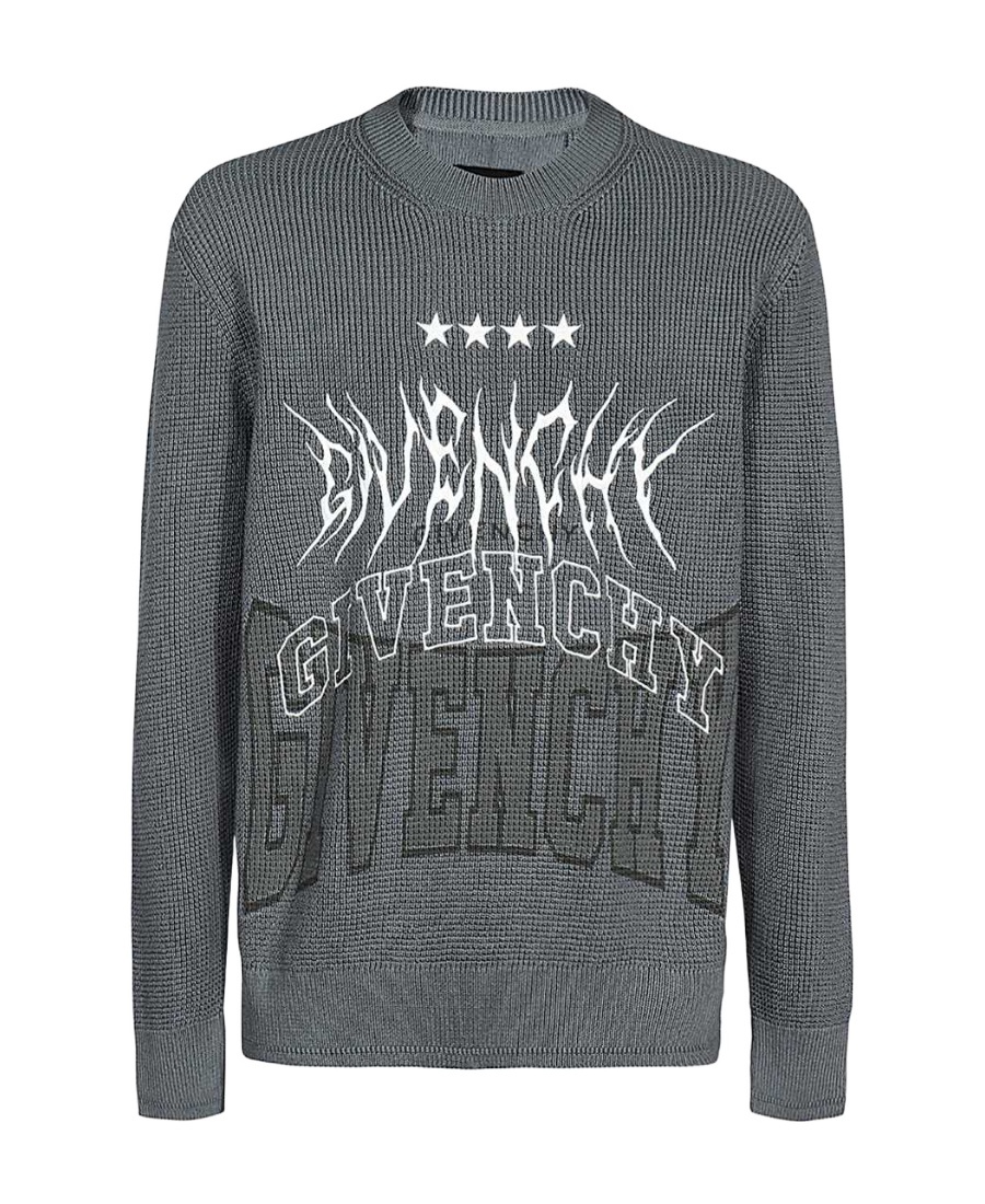 Givenchy Embroidered Metal Logo Crewneck Sweater In Gray