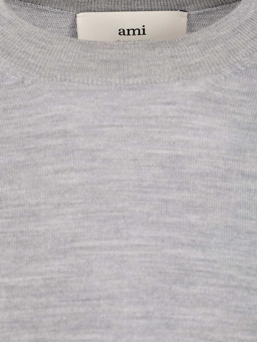 Ami Alexandre Mattiussi Crew-neck Wool-silk Blend Sweater In Gray