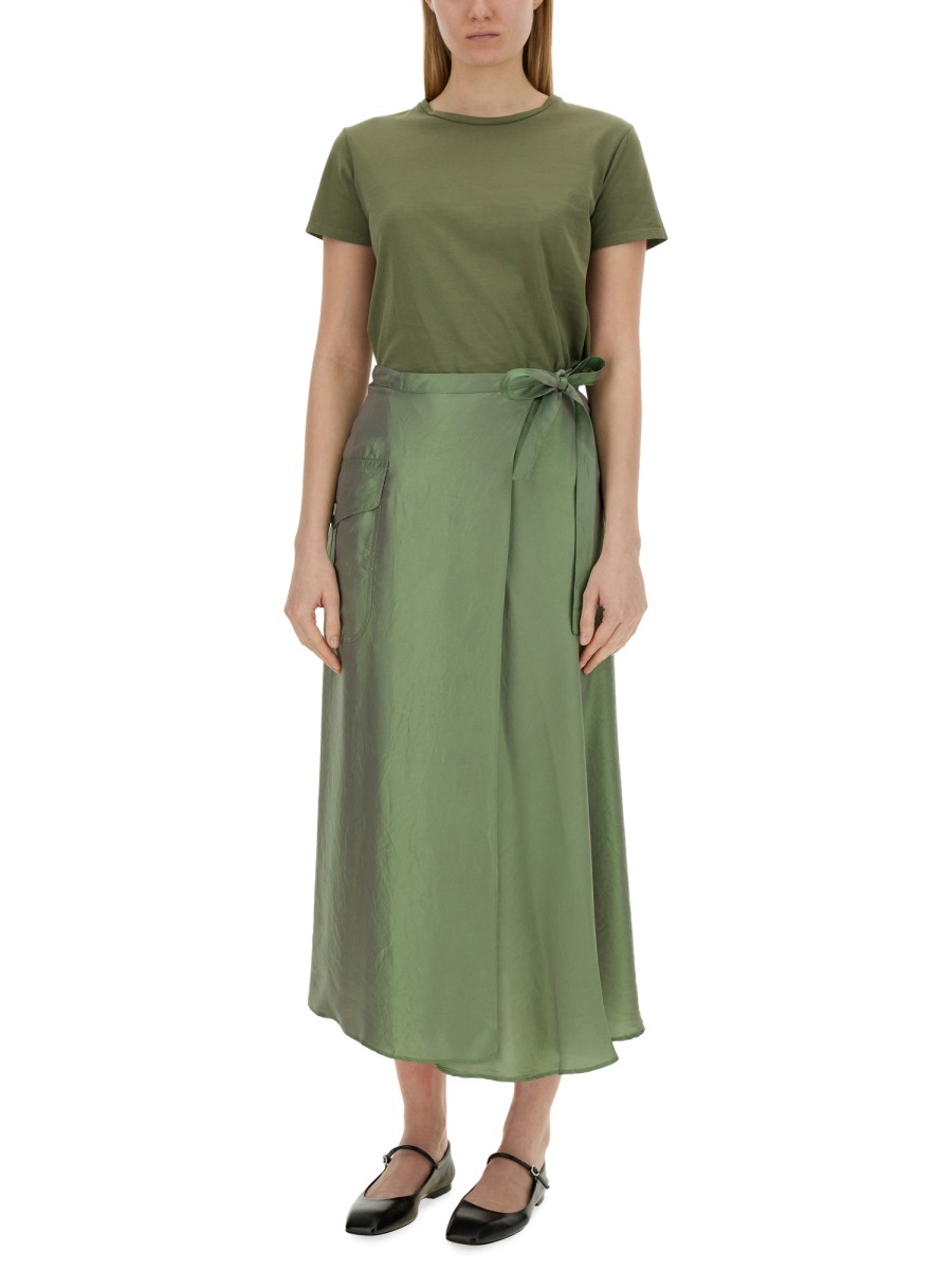 Aspesi Metallic Wrap Midi Skirt In Green