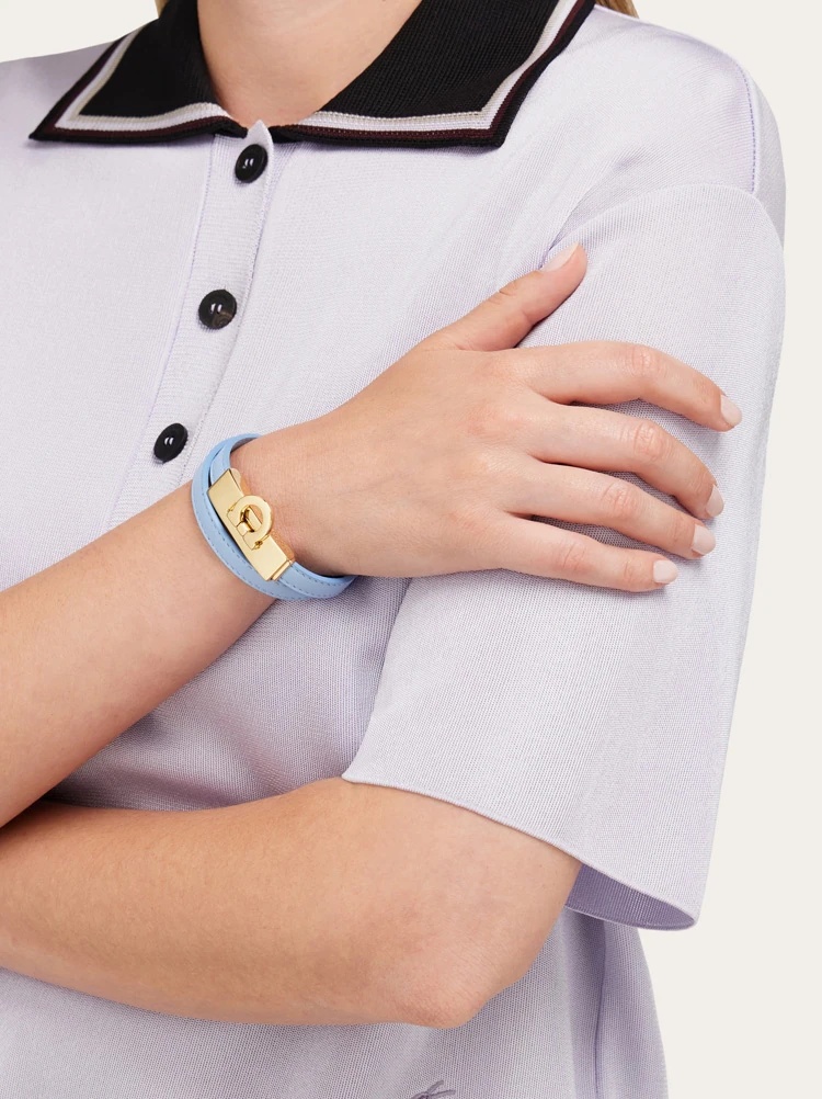Ferragamo Gancini Double Twist Bracelet In Light Blue