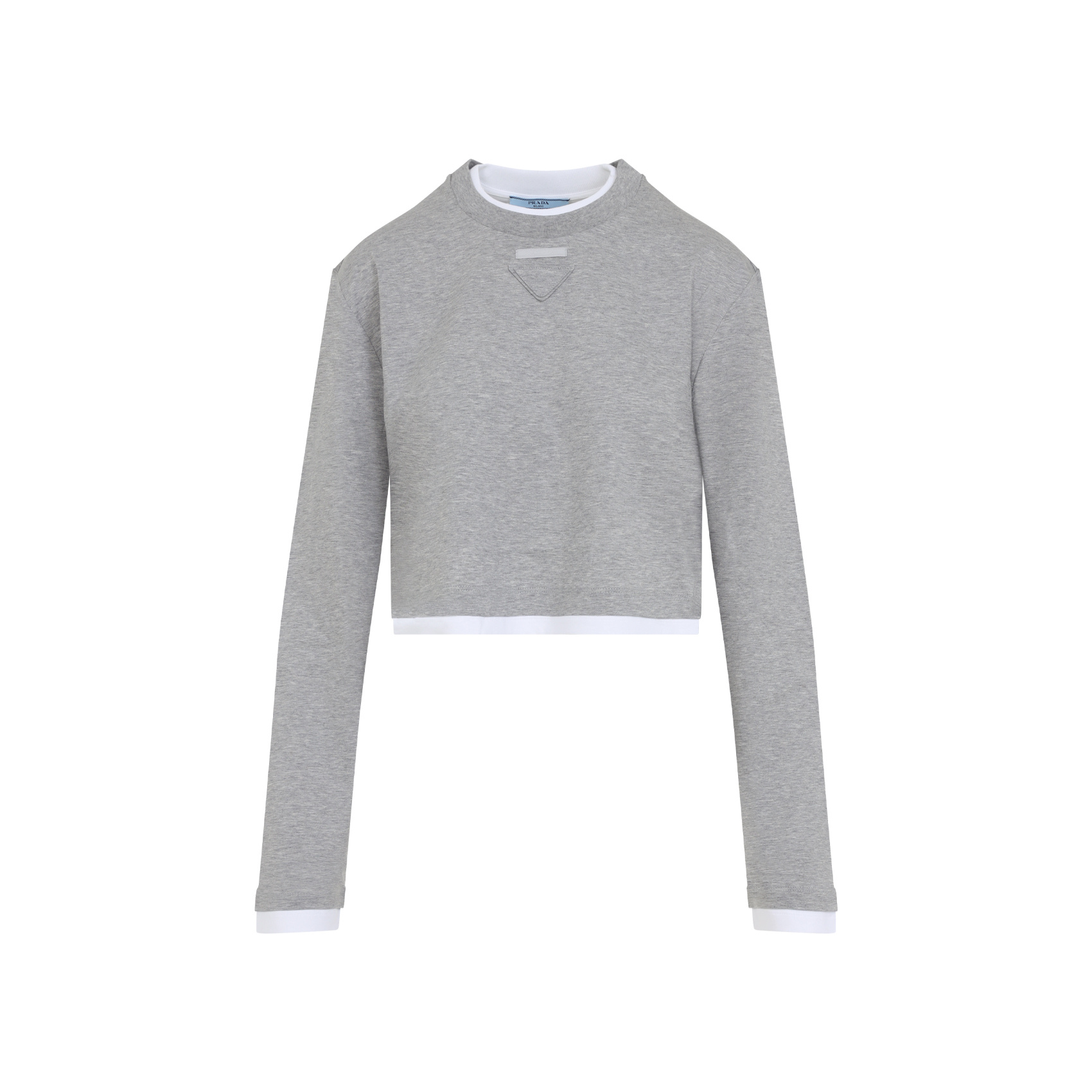 Prada Cotton T-shirt Cropped Length Long Sleeves In Gray