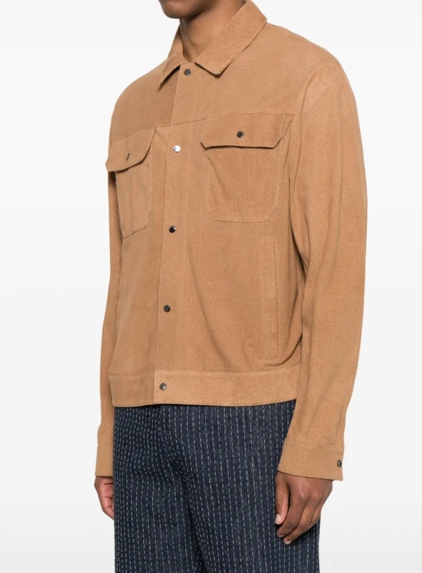 Emporio Armani Perforated Goatskin Suede Jacket In Pink