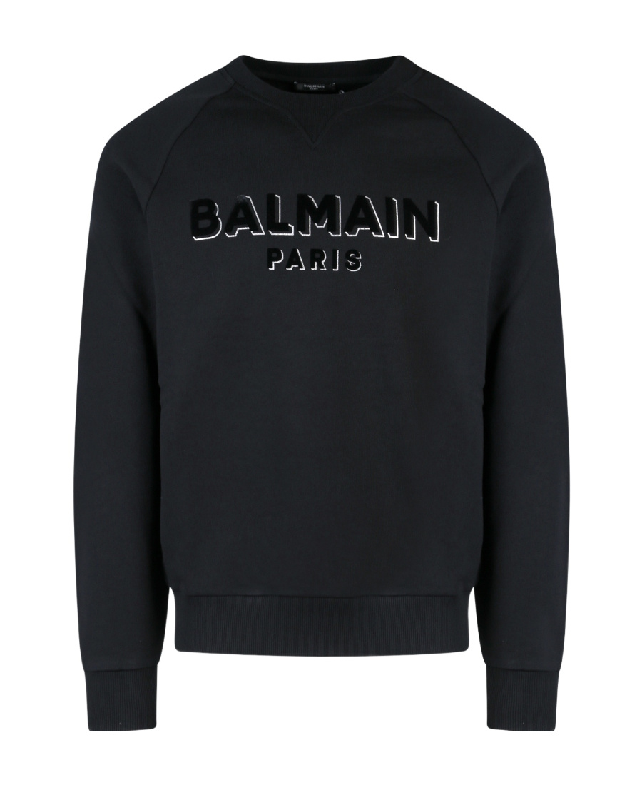 Balmain Flocked Logo Sweatshirt With Metallic Accents In Black