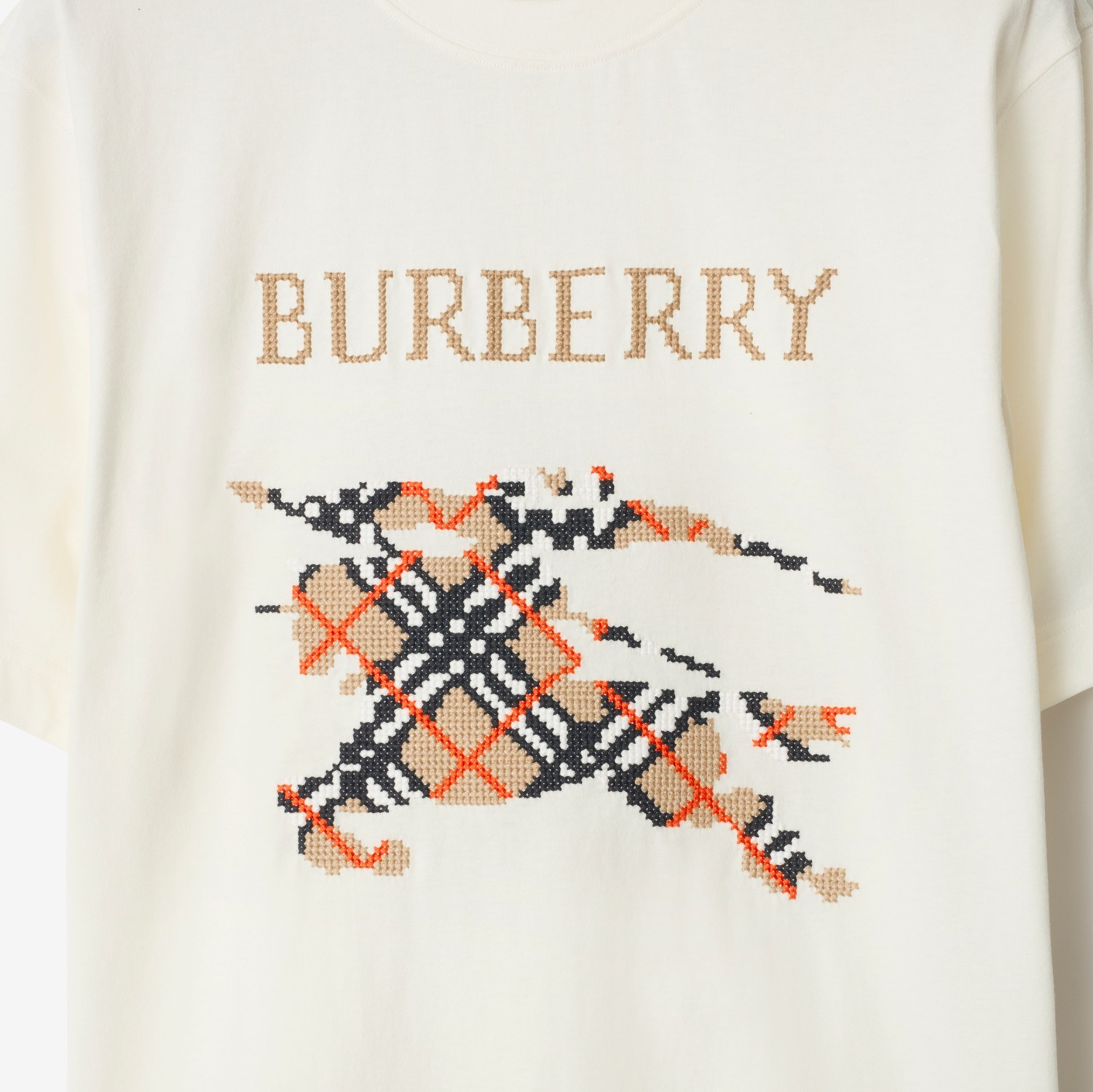 Burberry Cotton T-shirt With Cross Stitch Ekd In Chalk