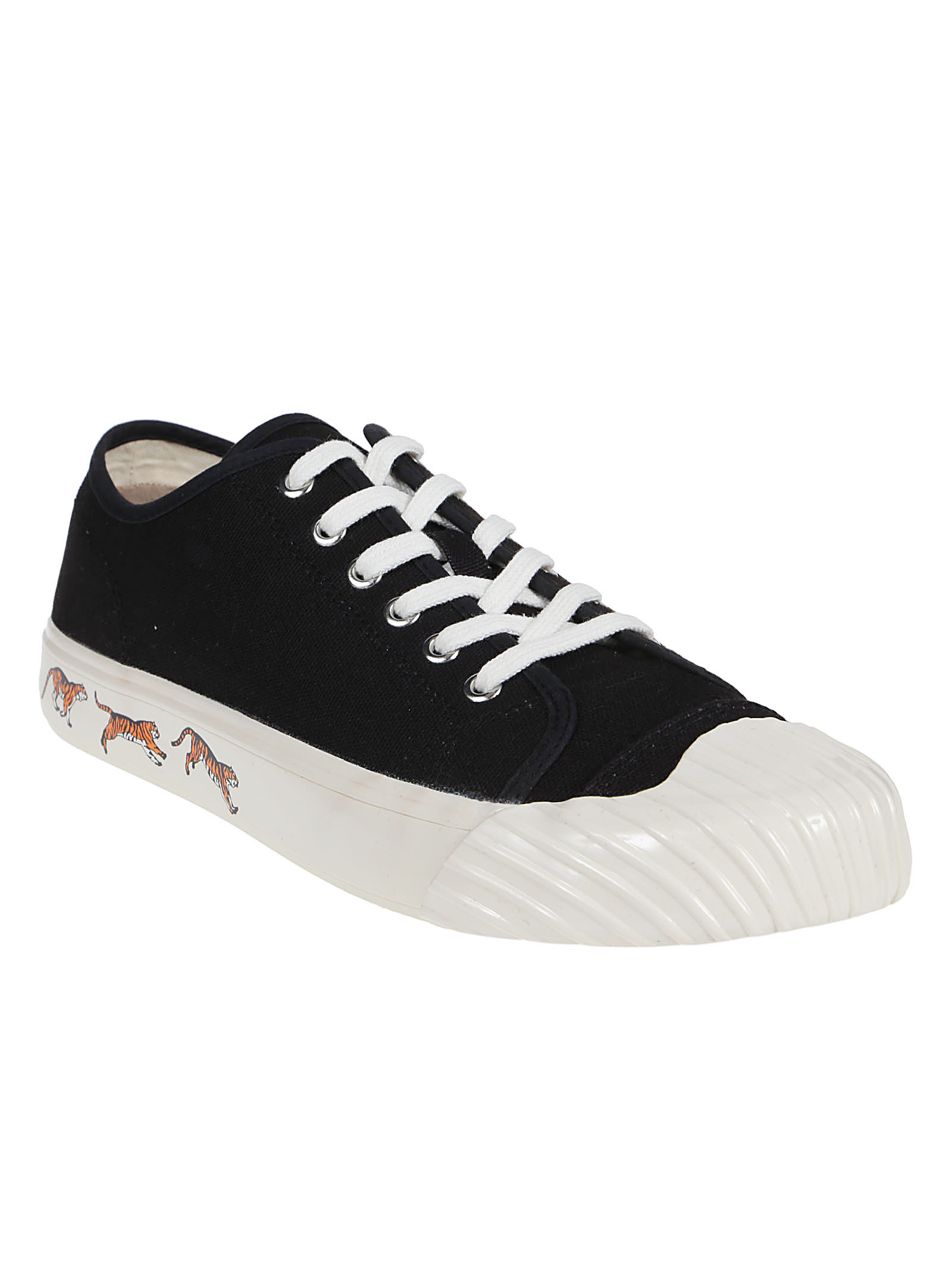 Kenzo Tiger Print Cotton Canvas Low Sneakers In Black