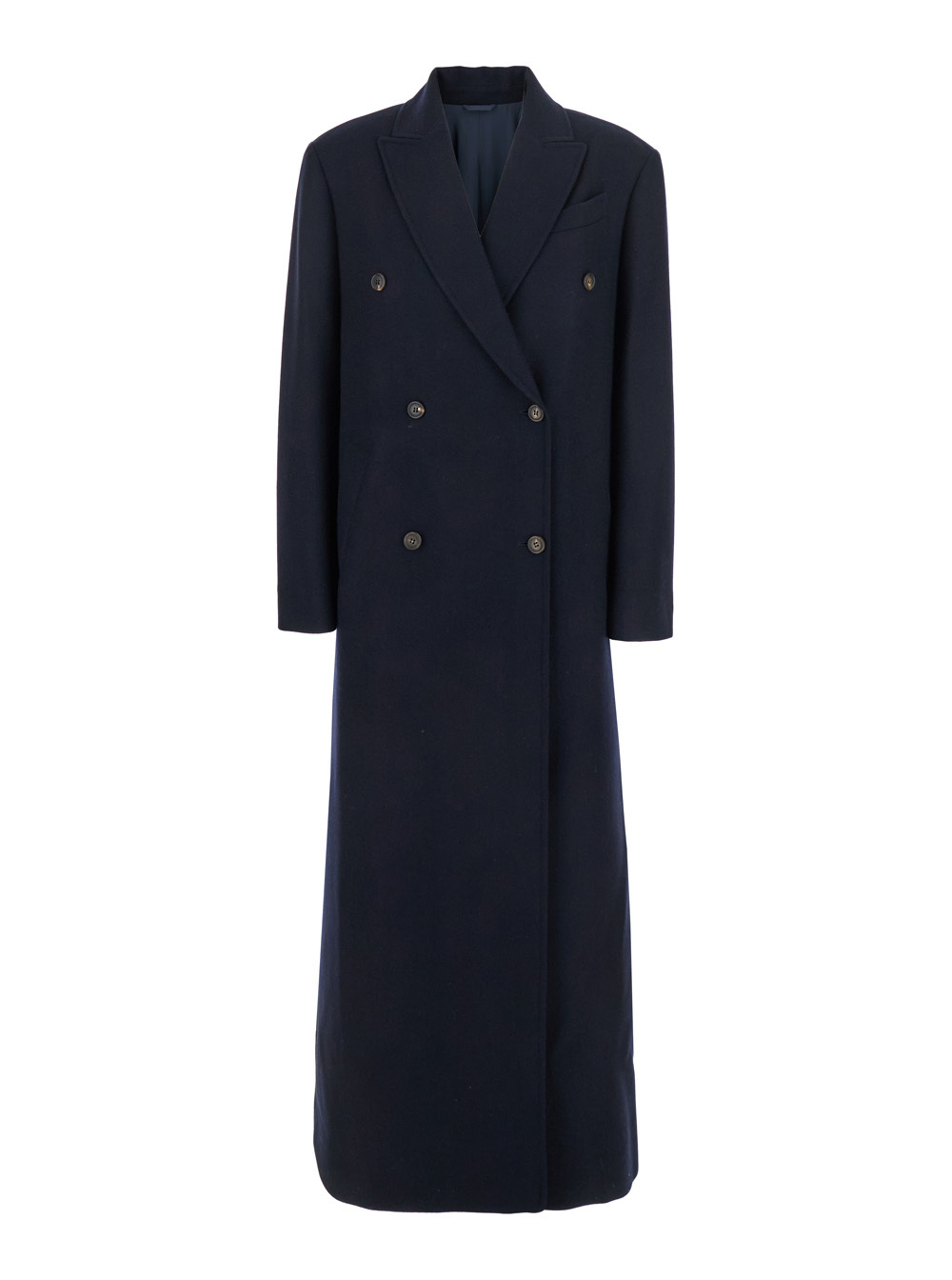 Brunello Cucinelli Blue Double-breasted Long Coat With Peak Revers