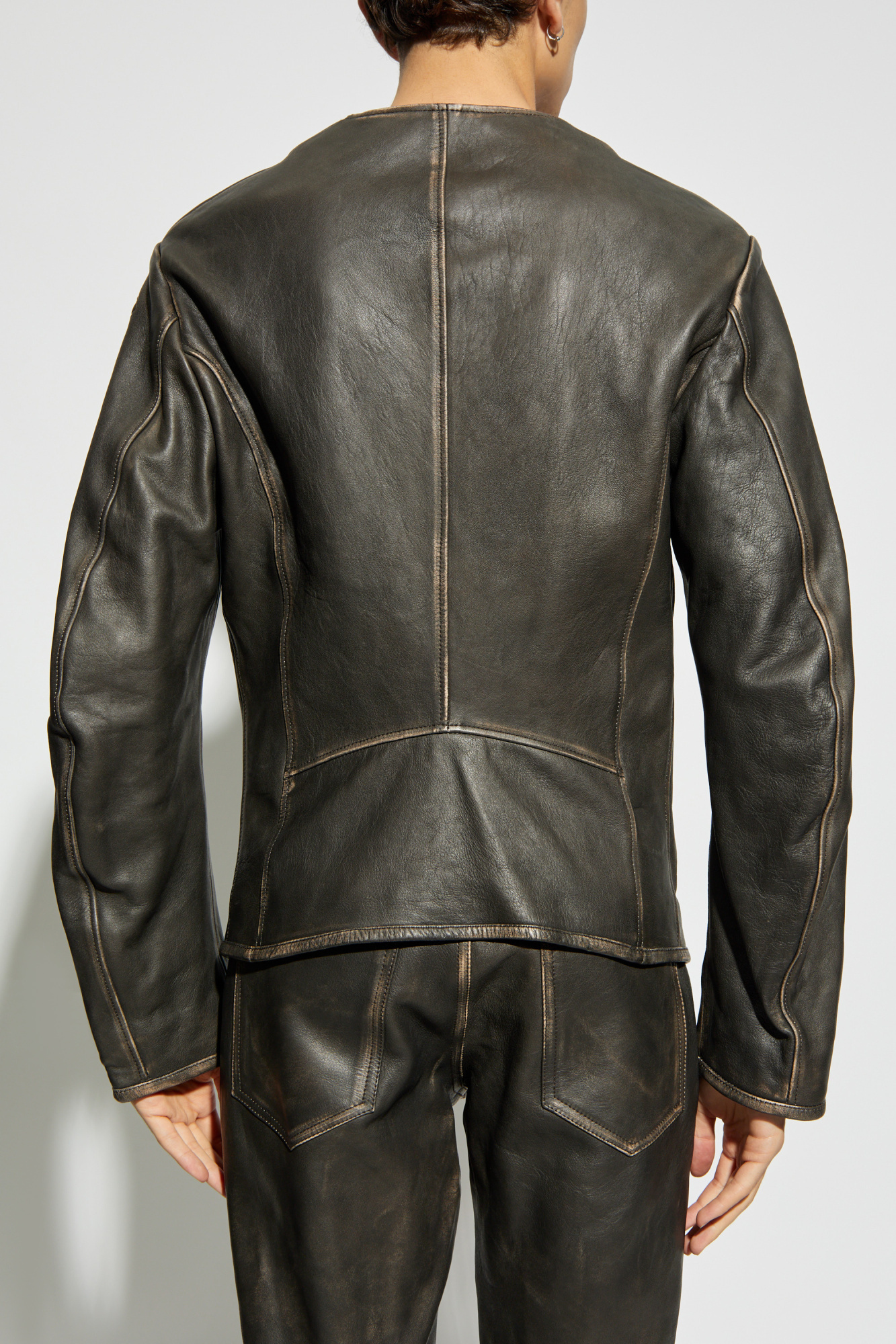 Diesel Zippered Long-sleeved Leather Jacket In Green