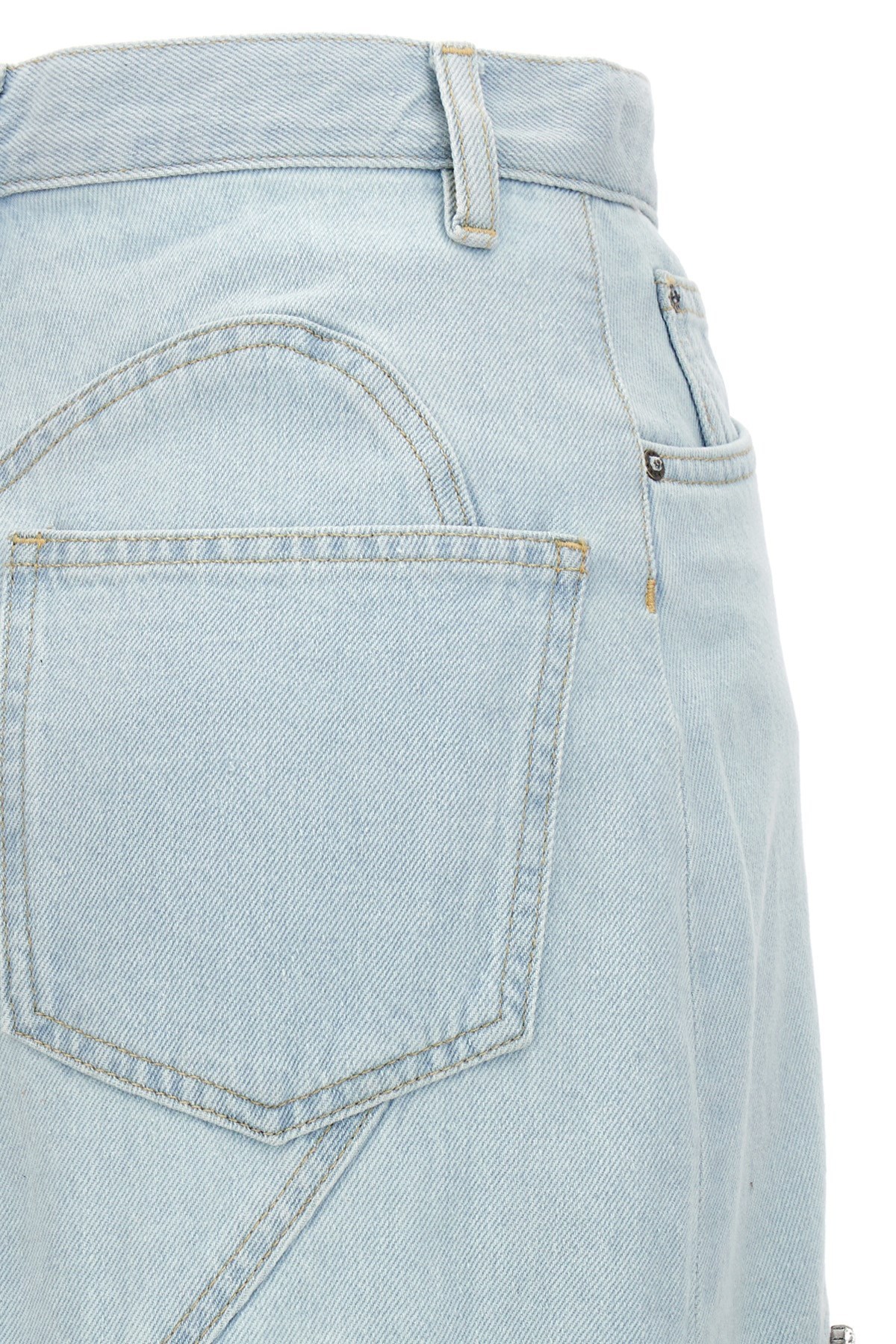Area Scalloped Crystal-fringe Denim Mini Skirt In Gray