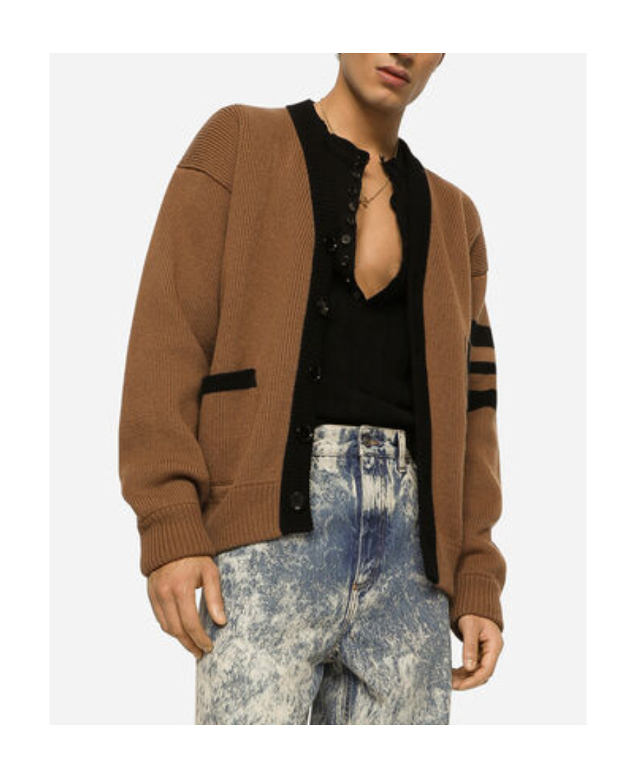 Shop Dolce & Gabbana Dg Logo Virgin-wool Cardigan In Brown