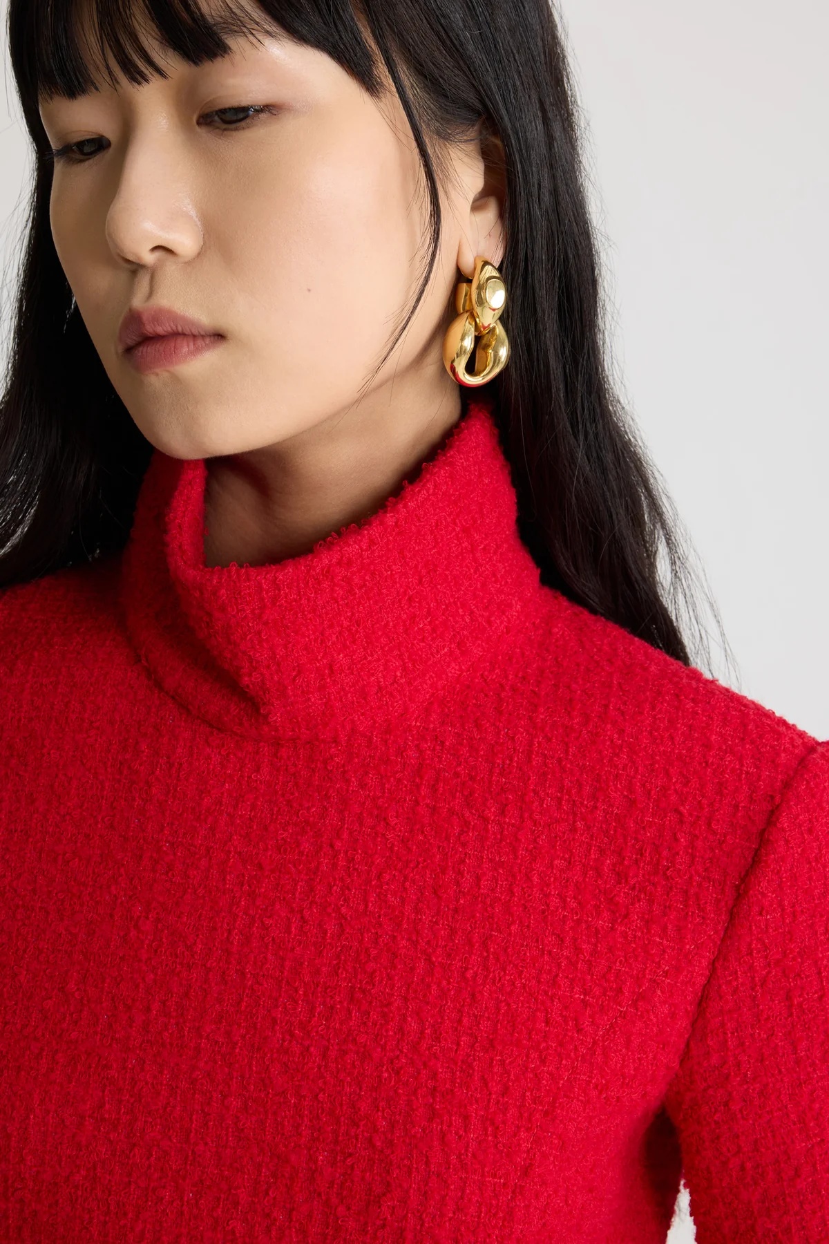 Patou High-neck Tweed Dress In Red