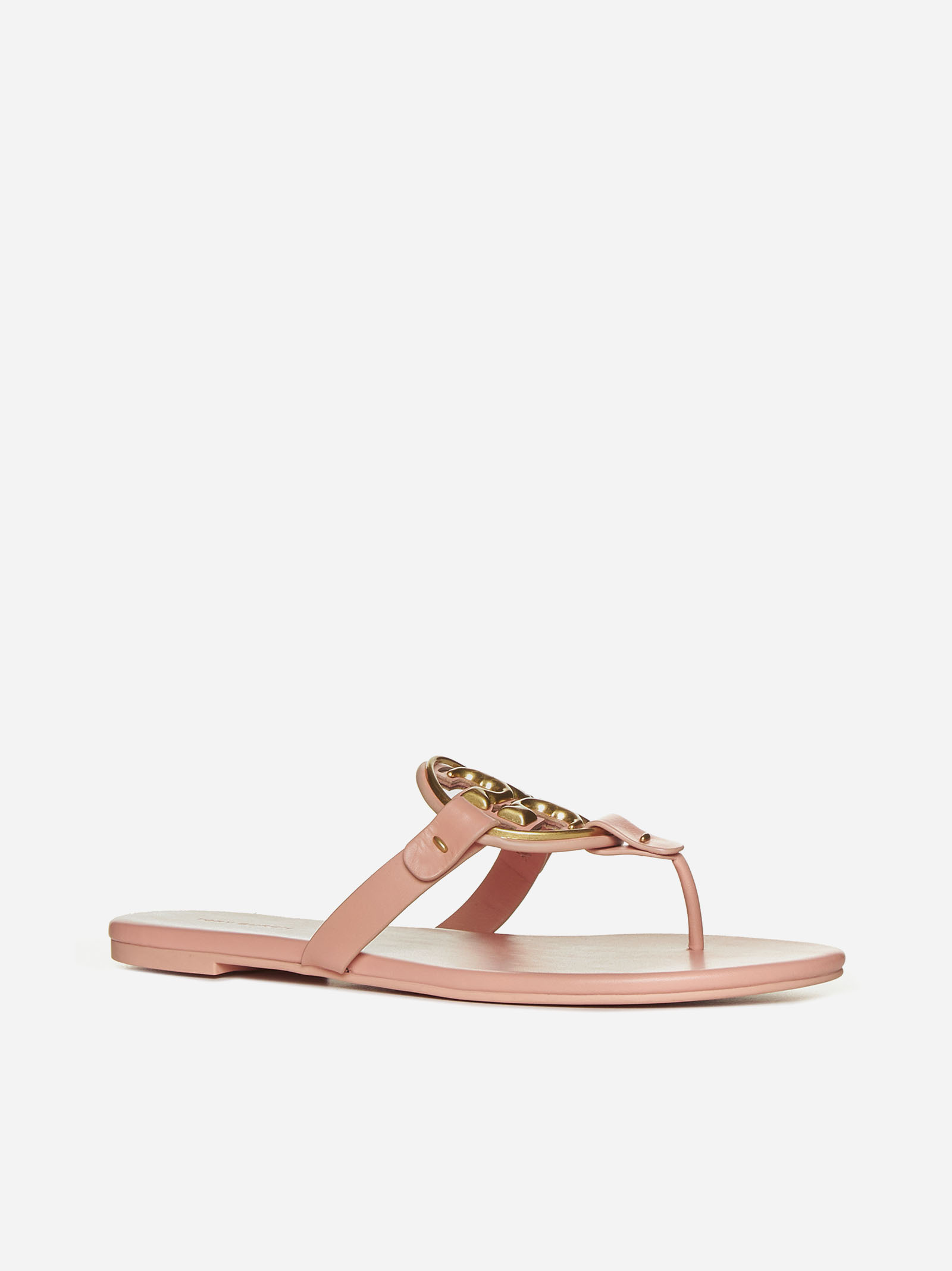 Tory Burch Logo-plaque Flat Slides In Pink