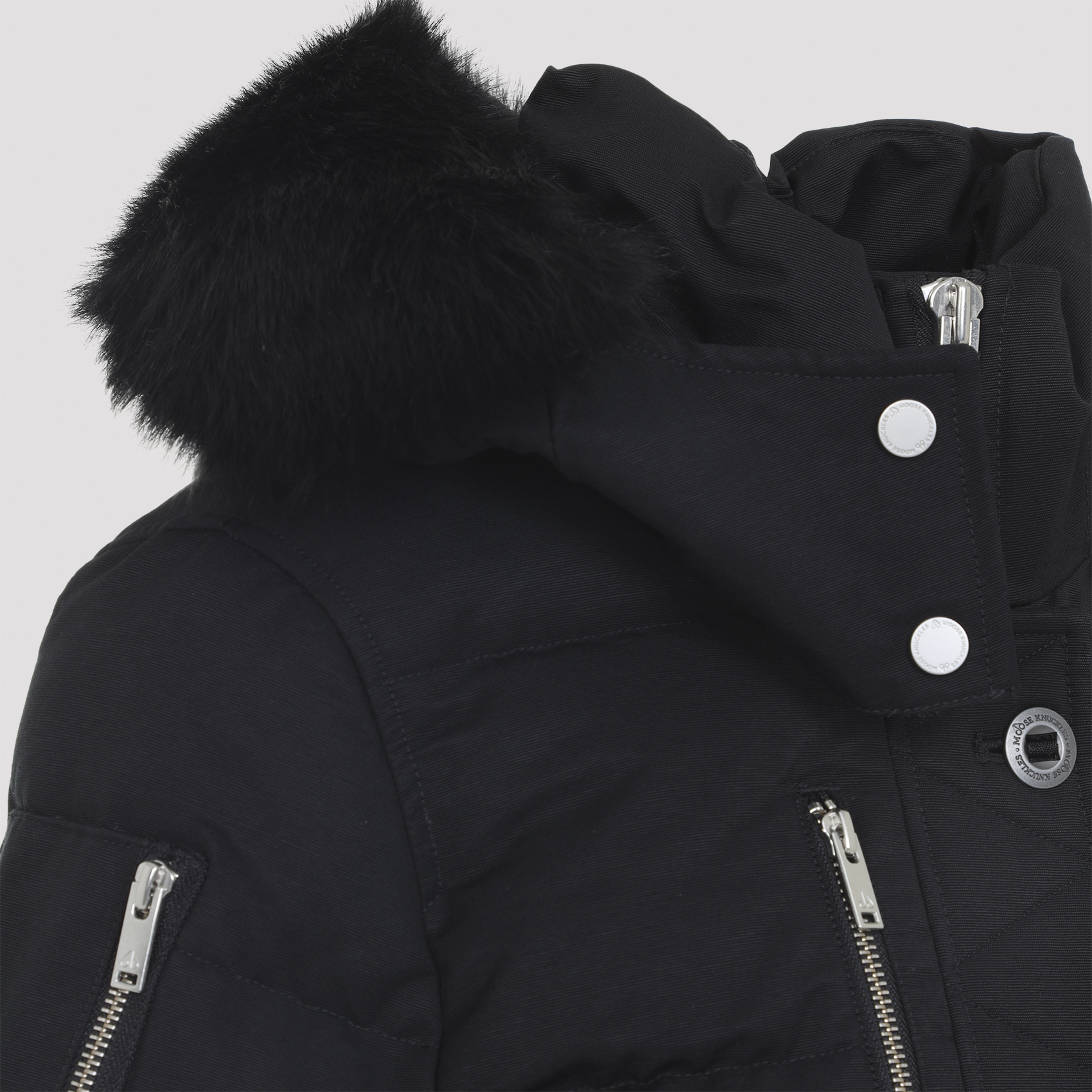Moose Knuckles Long-sleeved Hooded Down Jacket In Blue