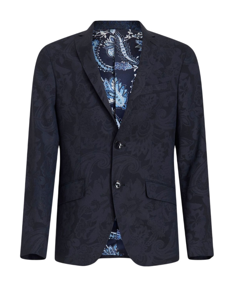 Etro Patterned-jacquard Single-breasted Blazer In Black