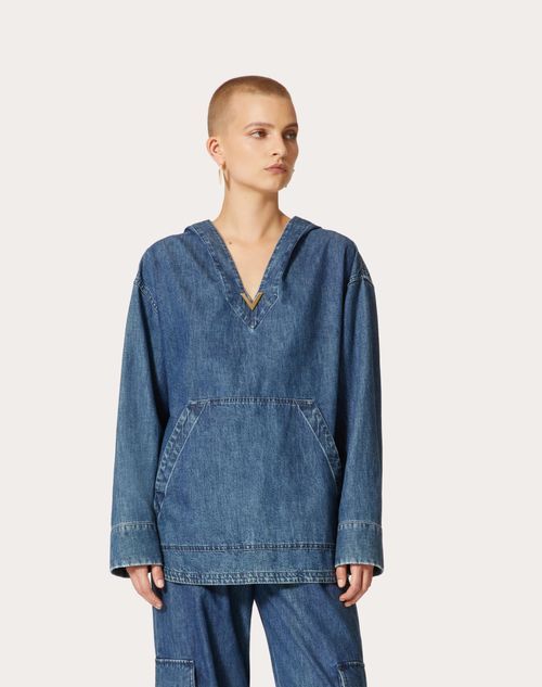Valentino Chambray Denim Kaftan In Blue