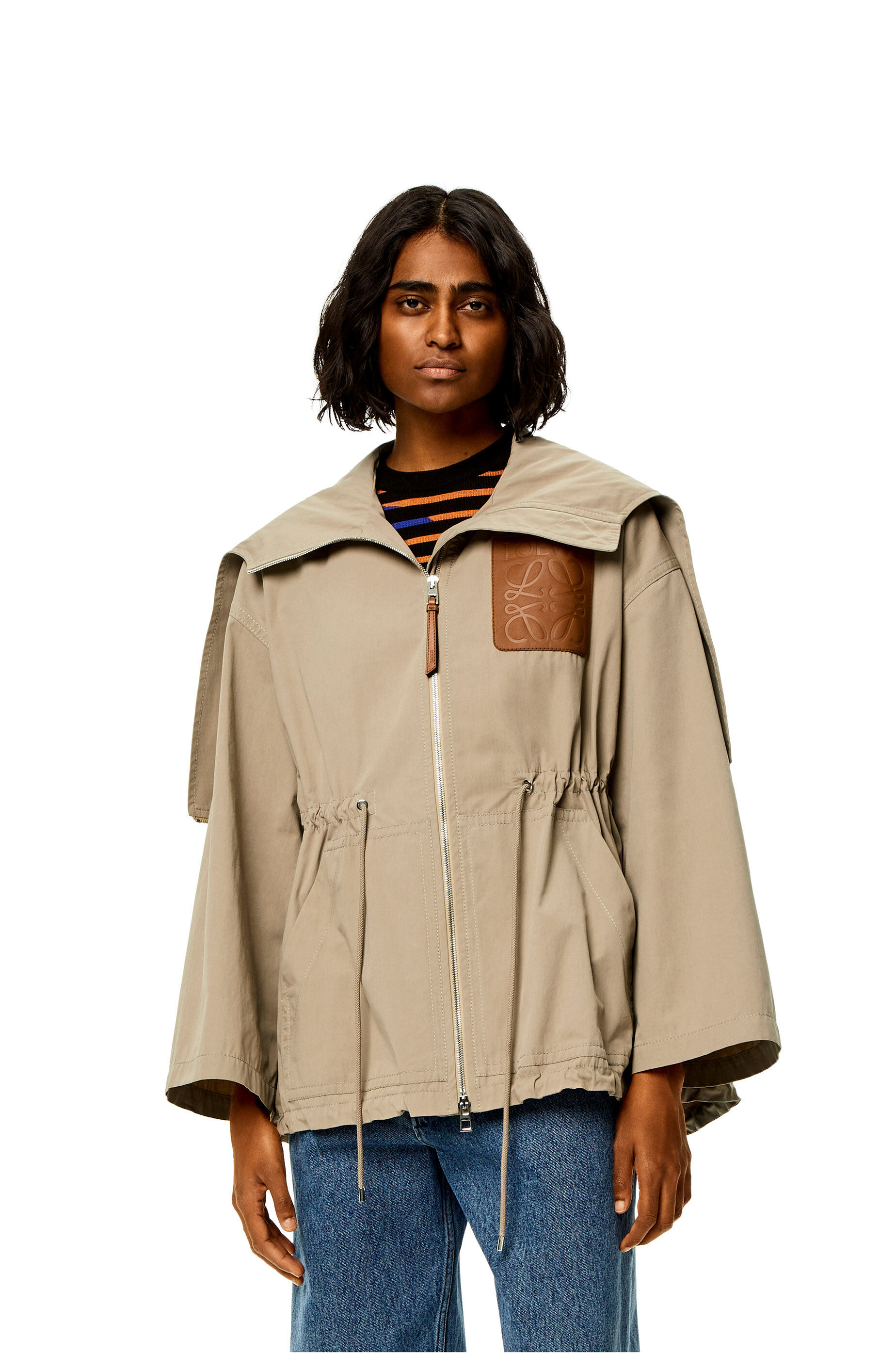 Loewe Hooded Jacket In Cotton In Brown