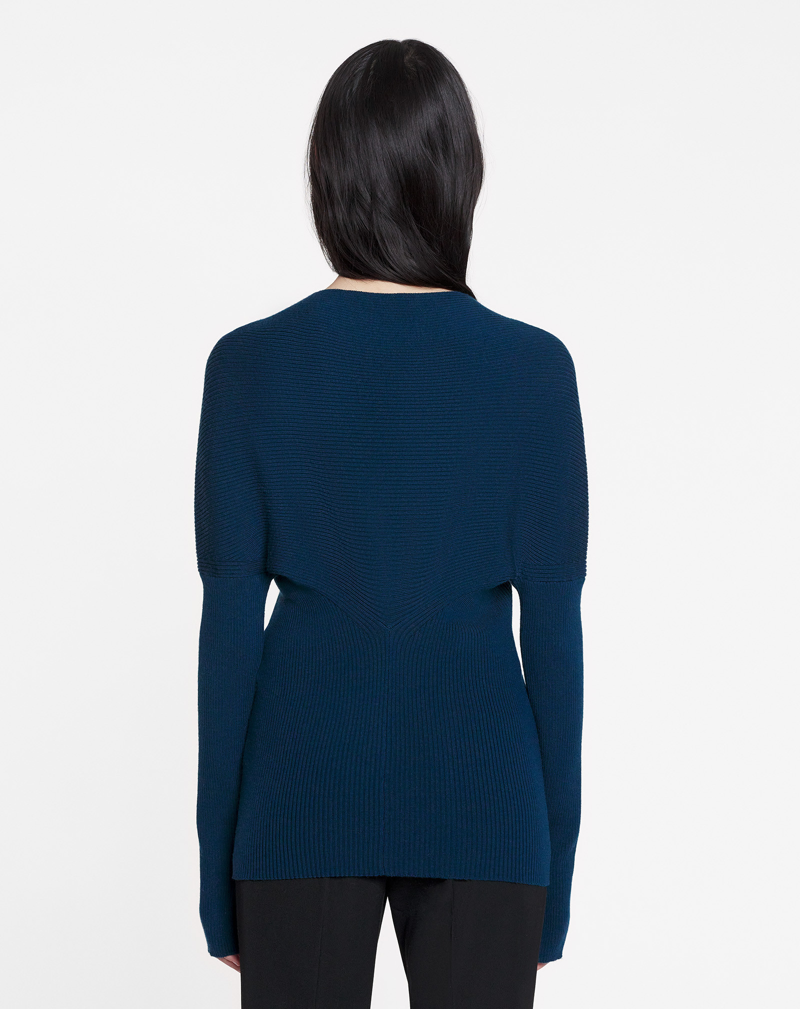 Lanvin Petrol Blue In Stretch Wool Blend Cardigan In Blue