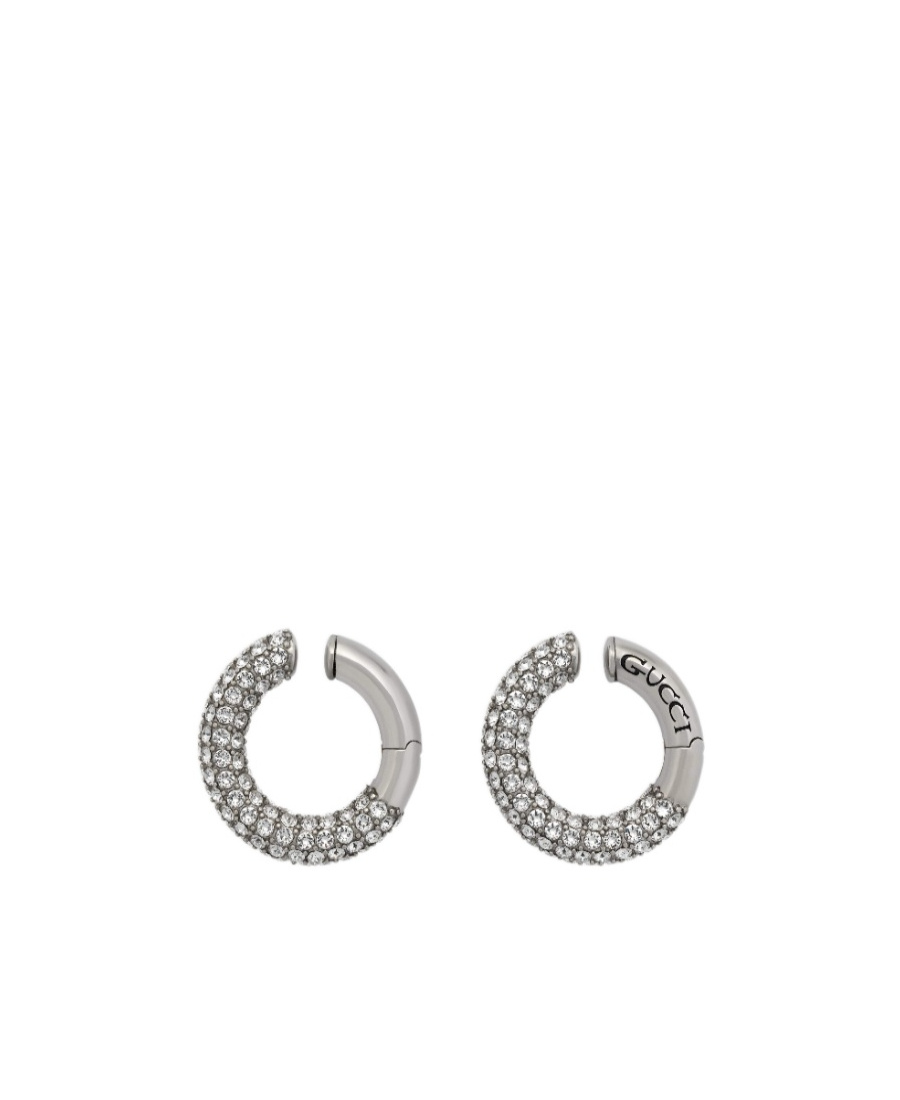 Gucci Crystal-embellished Hoop Ear Cuffs In Gray
