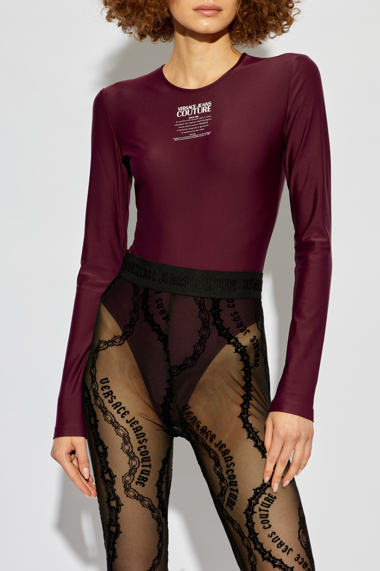 Versace Jeans Logo-print Bodysuit In Brown