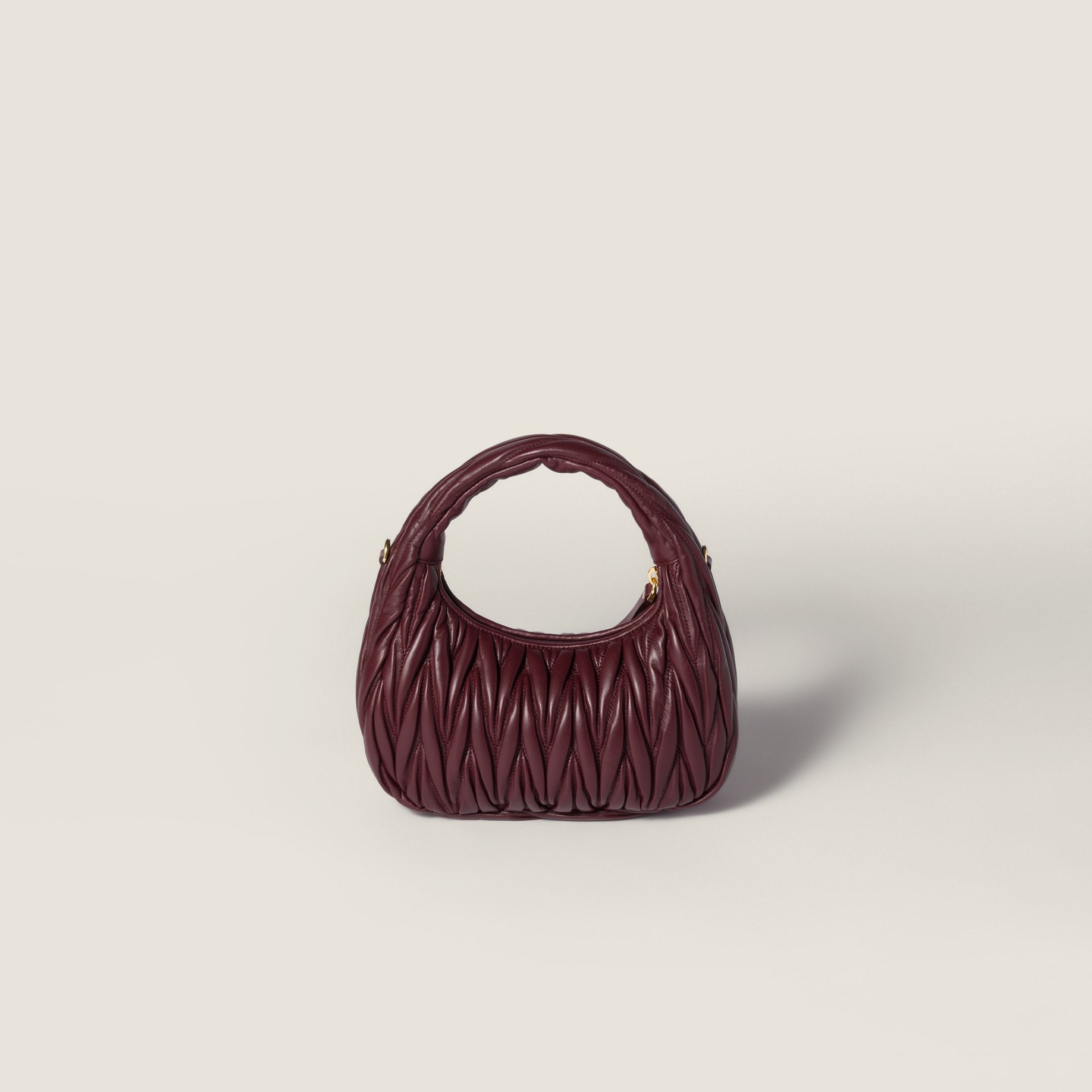 Miu Miu Wander Matelassé Nappa Leather Hobo Bag In Burgundy
