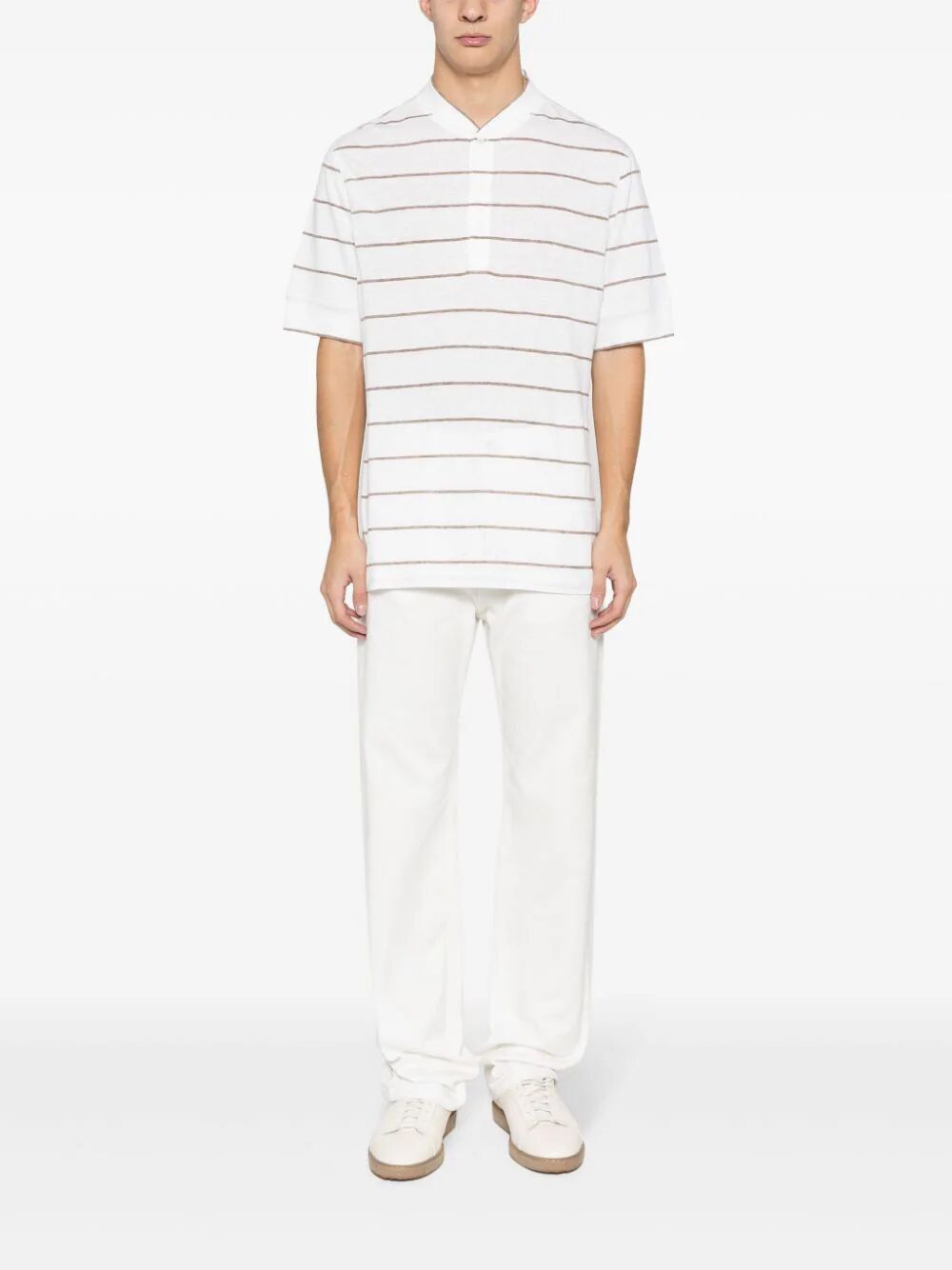 Brunello Cucinelli Striped Polo Shirt In White