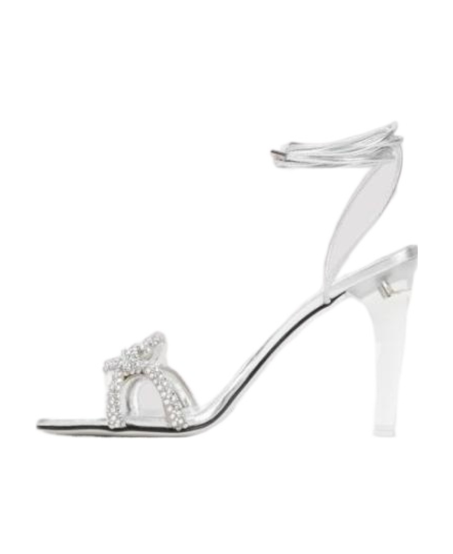 Valentino 100 Crystal Chain Sandals In Metallic