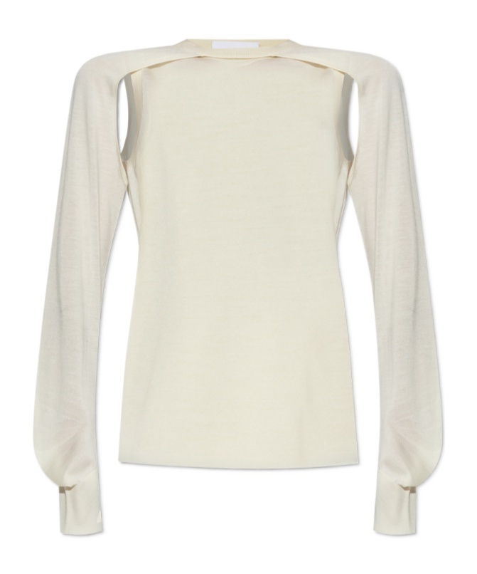 Helmut Lang Shrug Cut-out Detailed Crewneck Jumper In White