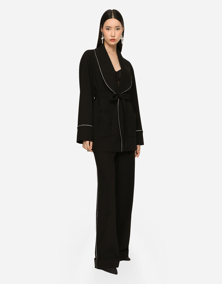 Dolce & Gabbana Piped Belted Shawl Jacket In Black