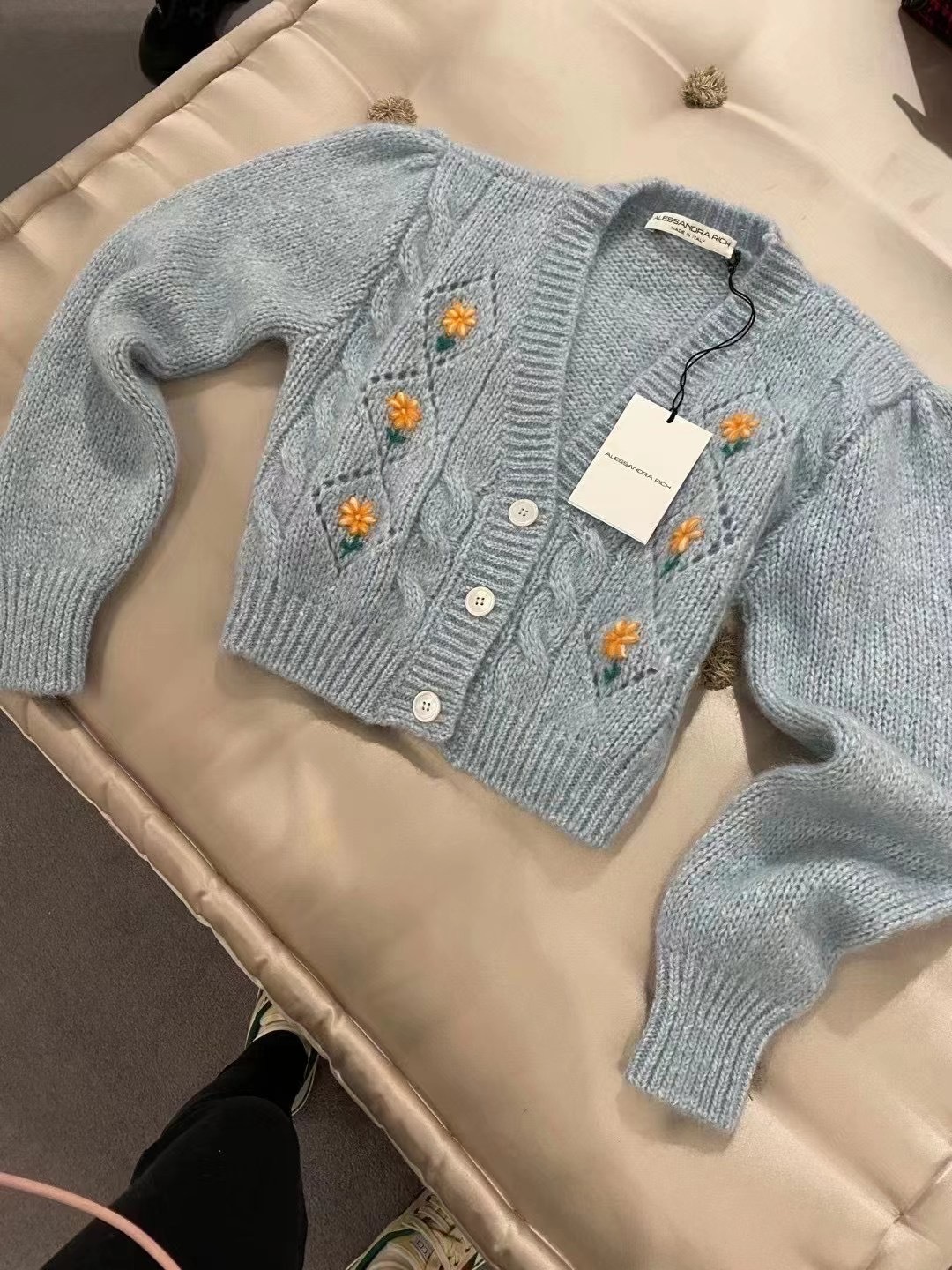 Alessandra Rich Knitted Cardigan In Blue