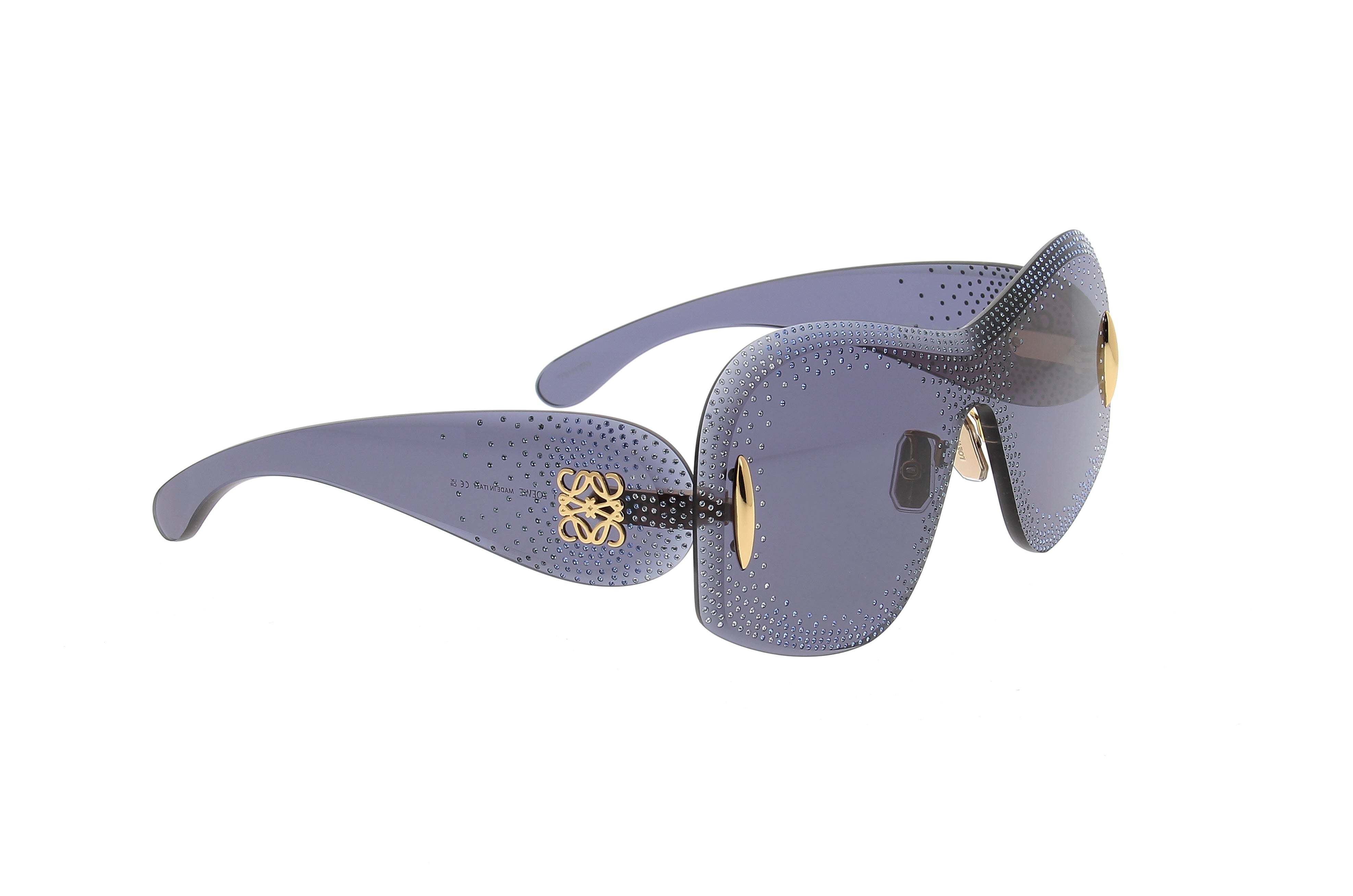 Shop Loewe Embellished Shield Frame Sunglasses In Blue