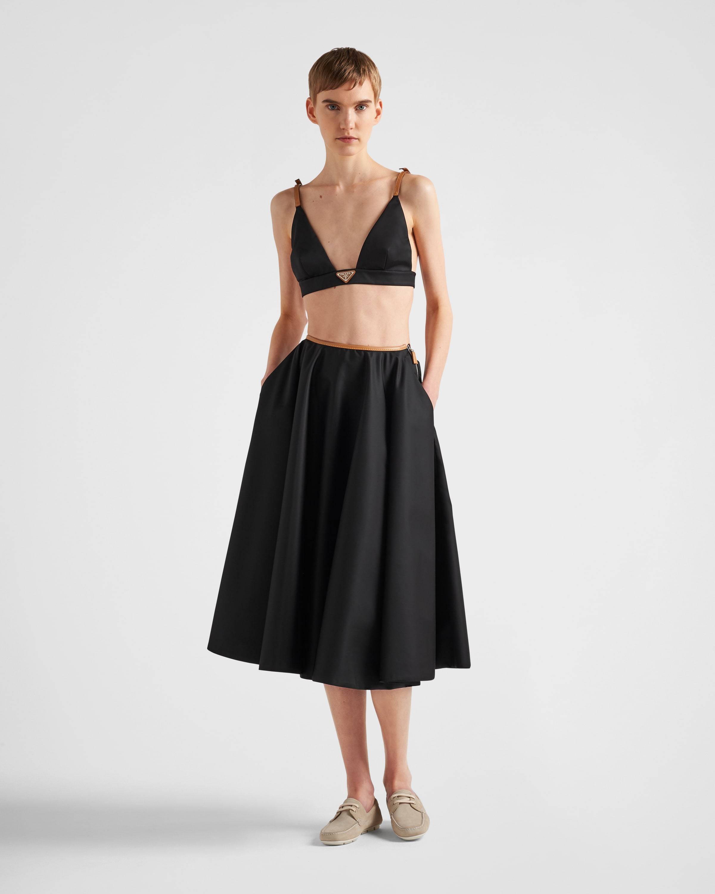 Prada Re-nylon Midi Skirt In Black