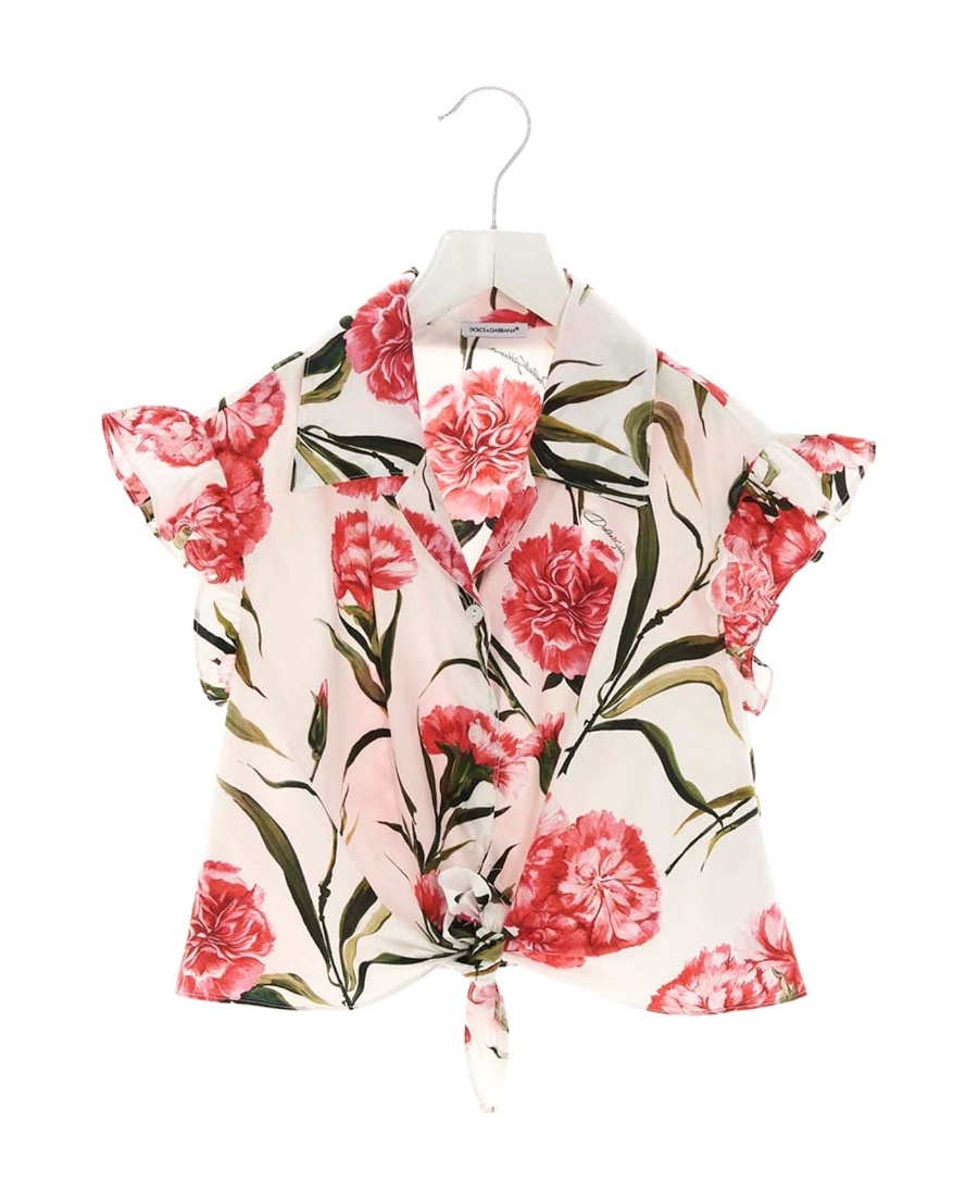 Dolce & Gabbana Floral-print Ruffled Blouse In White