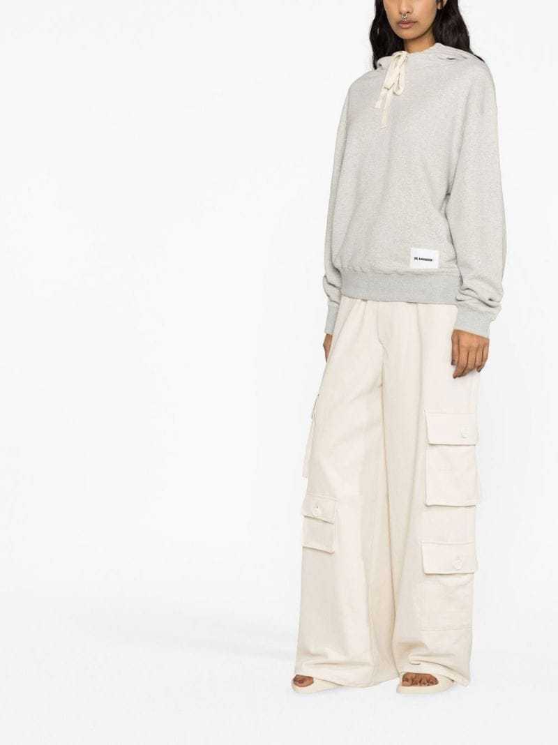 Jil Sander Logo-patch Drawstring Hoodie In Gray
