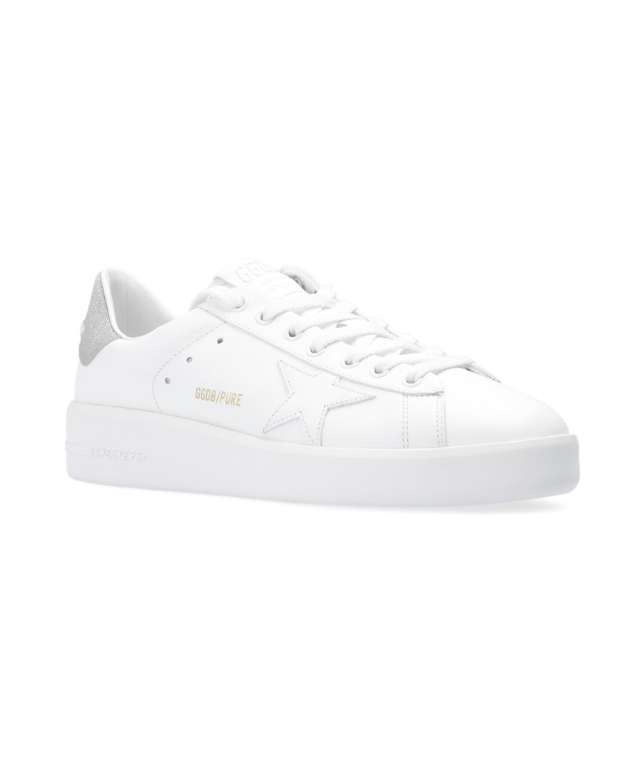 Golden Goose Purestar Sneakers In White Leather With Tone-on-tone Star And Silver Micro-glitter Heel Tab In White