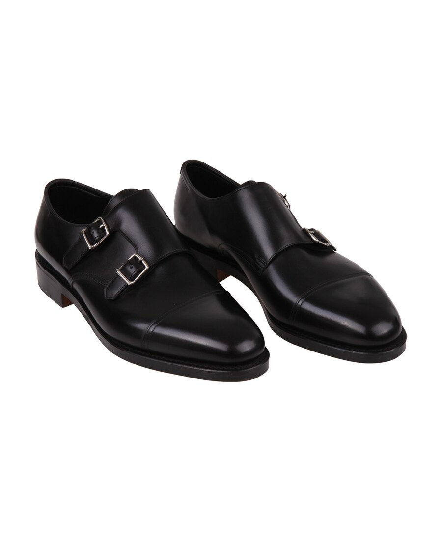 John Lobb Hand-sewn Black Calf Leather Double Buckle Shoe In Black