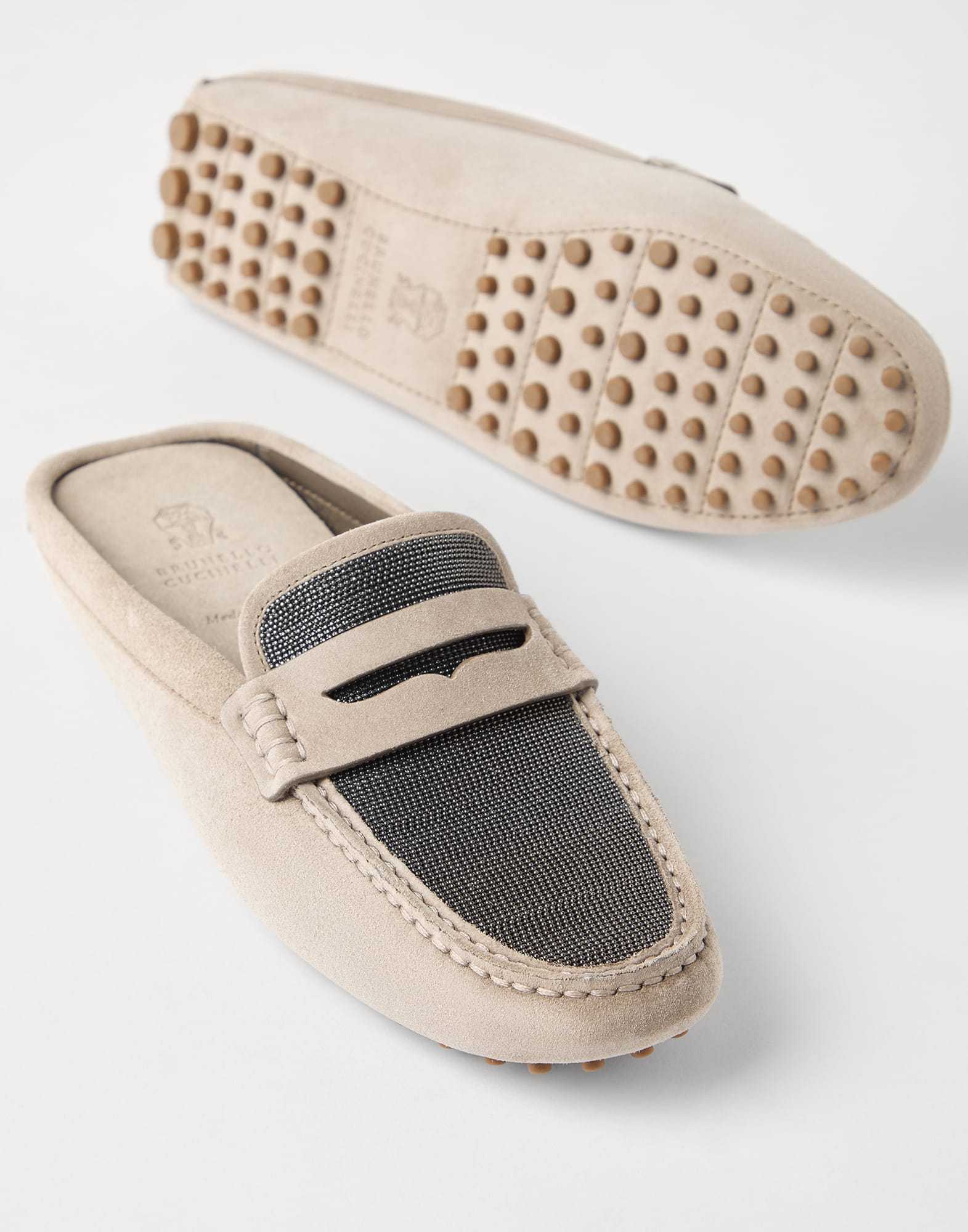 Brunello Cucinelli Suede Precious Driving Mules