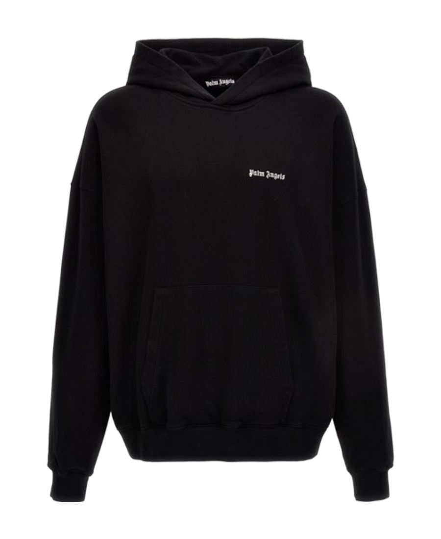 Palm Angels Brand-embroidery Kangaroo-pocket Relaxed-fit Cotton-jersey Hoody In Black