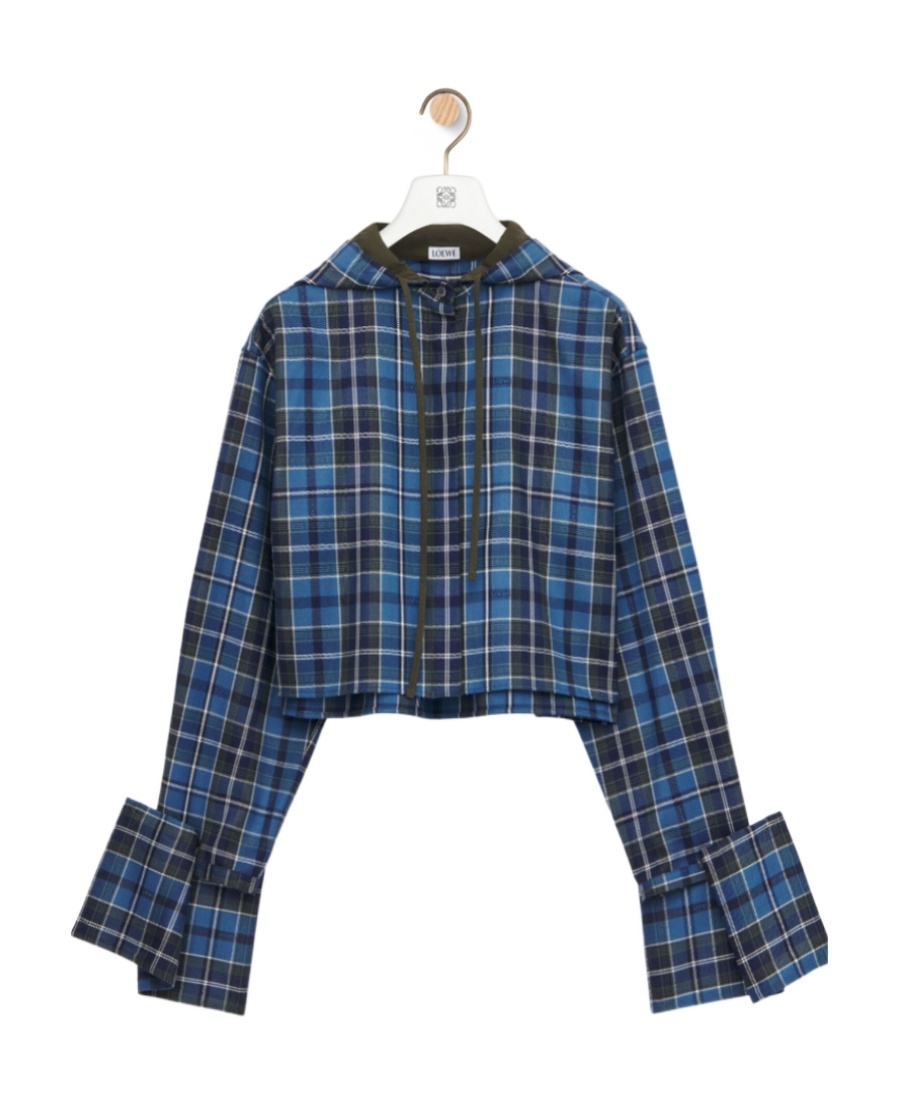 Loewe Cropped Hooded Shirt In Wool Blend In Blue