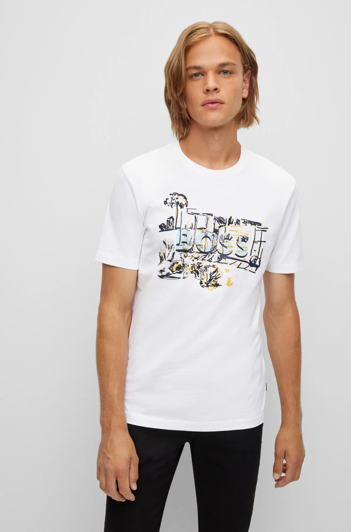 Hugo Boss Illustration-style Logo-print T-shirt In Multicolor