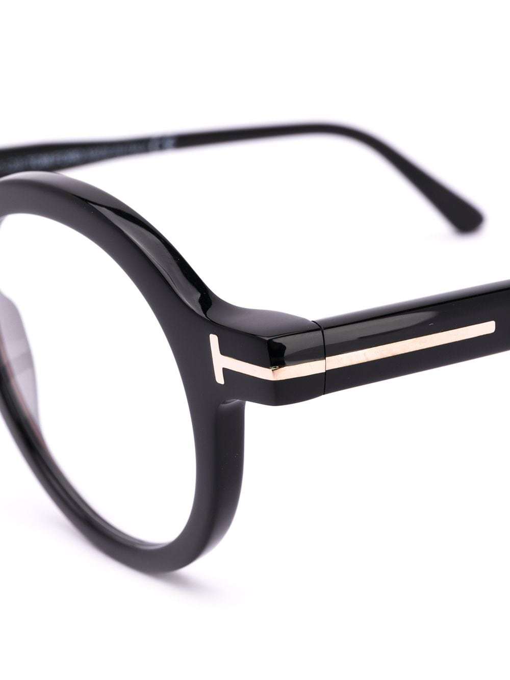 Tom Ford Polished-effect Round-frame Glasses In Black