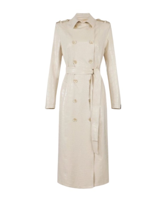 Elisabetta Franchi Trench Coat With Crocodile Print In Neutral