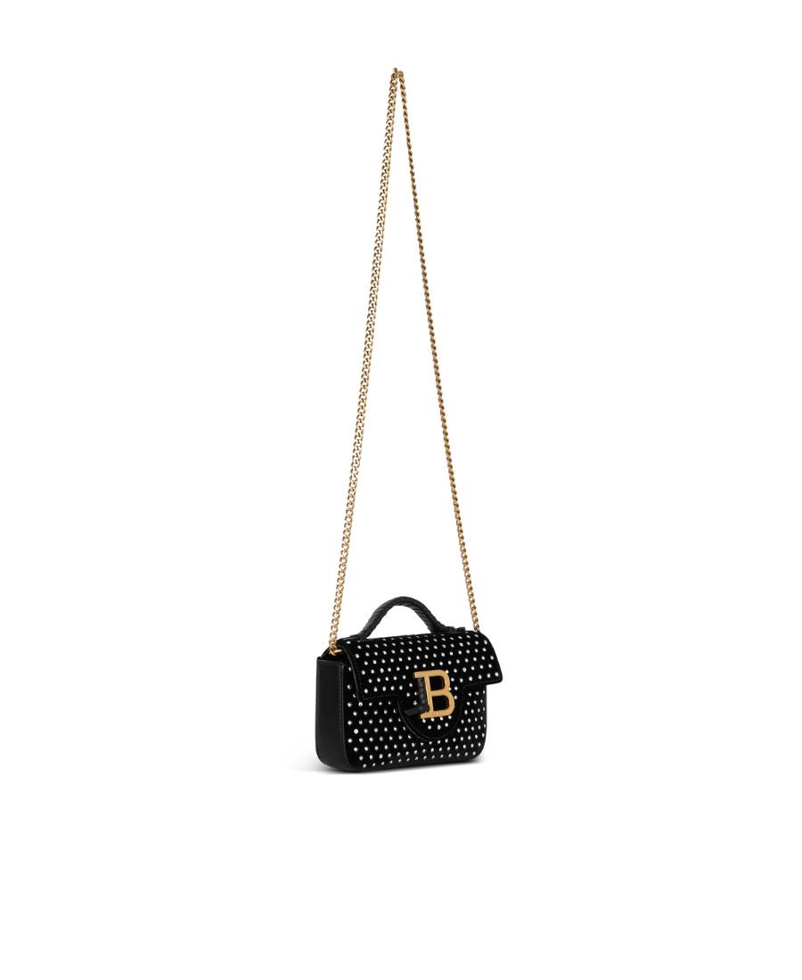 BALMAIN B-BUZZ MINI VELVET AND CRYSTAL BAG