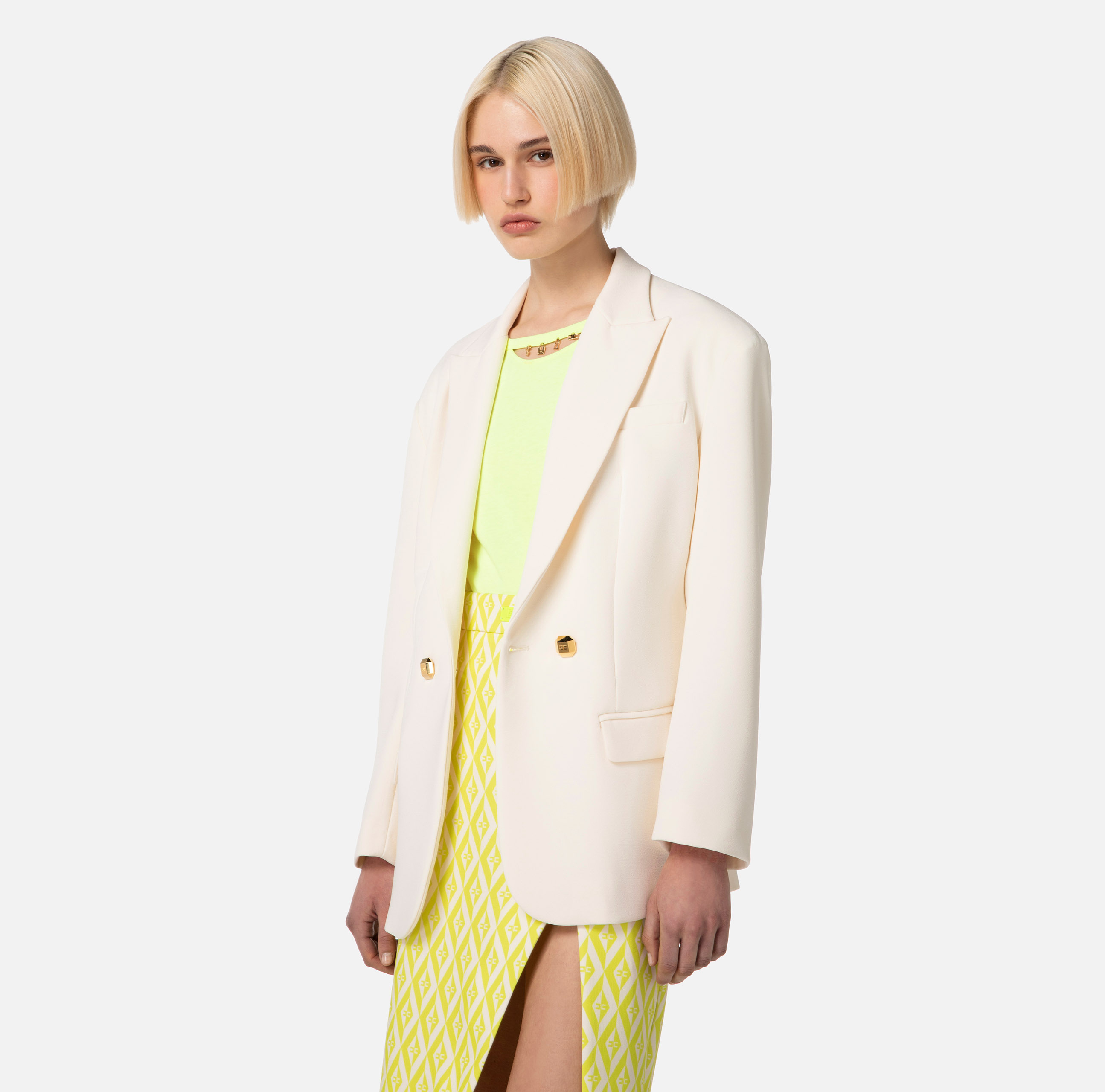 Elisabetta Franchi White Double-breasted Twill Blazer In White