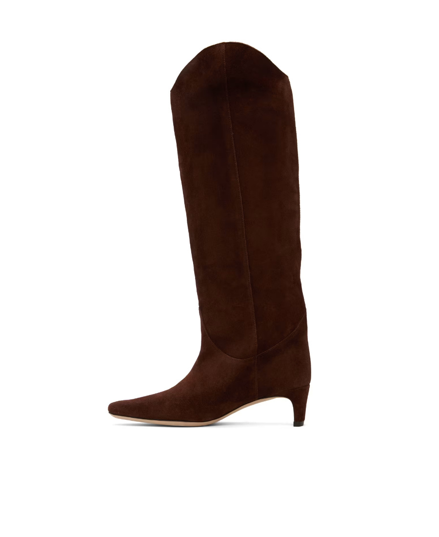 Staud Stitching Design High-heeled Boots In Brown