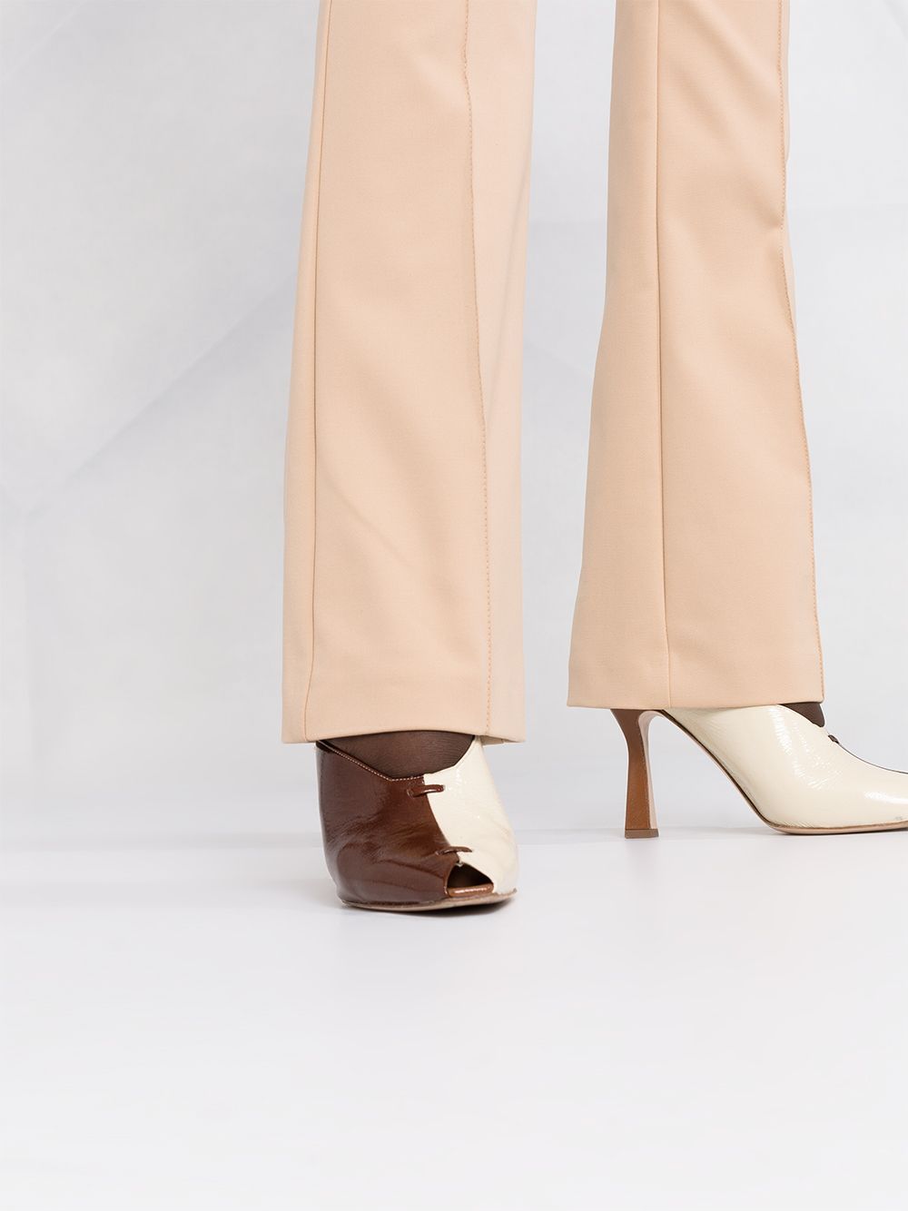 Shop Patrizia Pepe High-waisted Flared Trousers In Nude