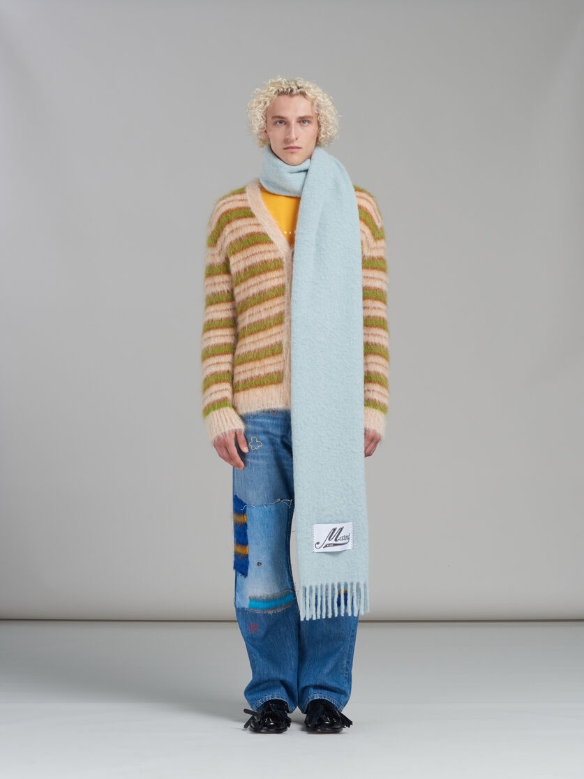 Marni Light Blue Brushed Alpaca Scarf With Fringes In Blue