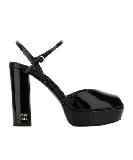 Miu Miu Patent Leather Block-heel Platform Sandals In Black
