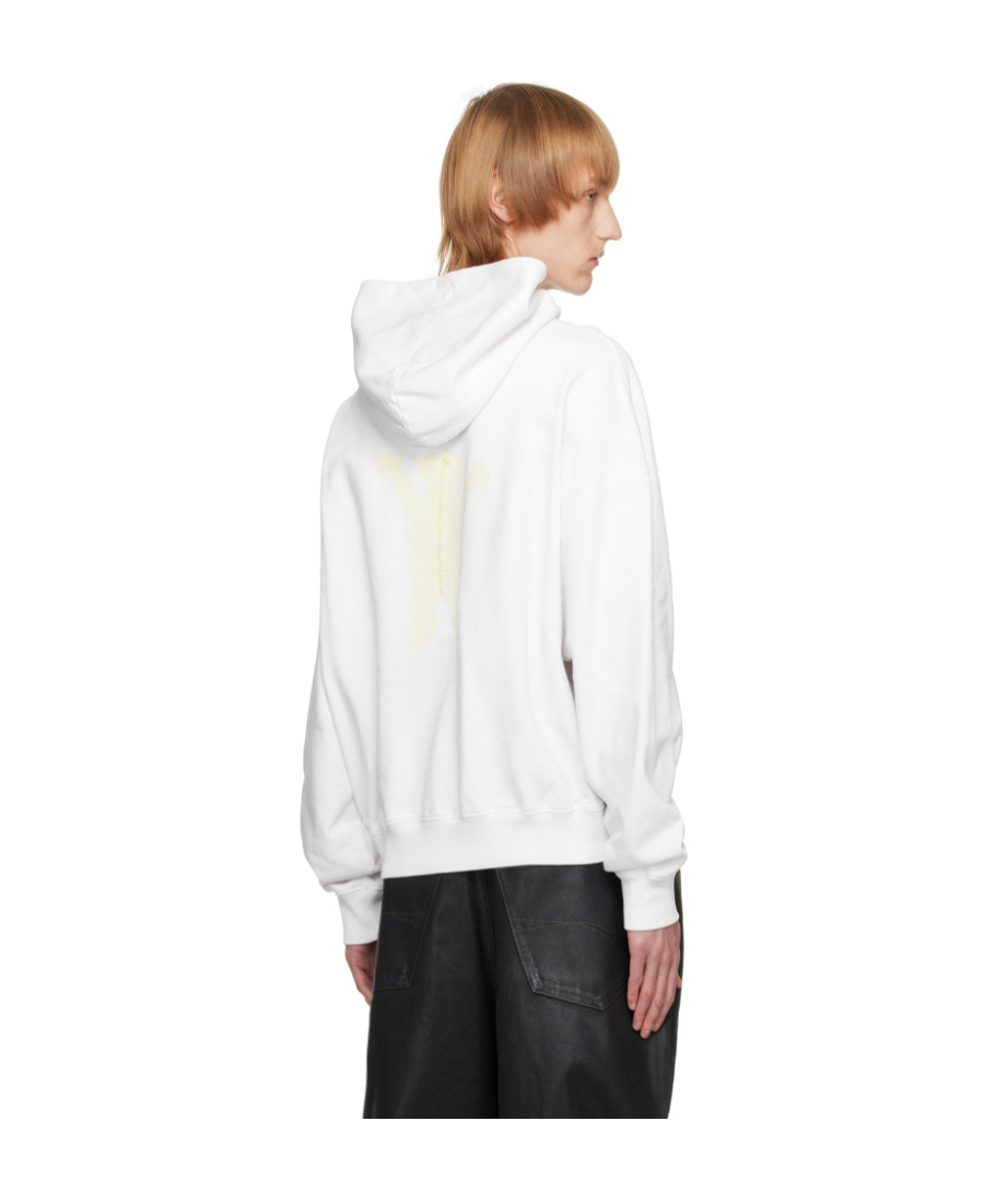 We11 Done New Teddy Logo Cotton Hoodie In White