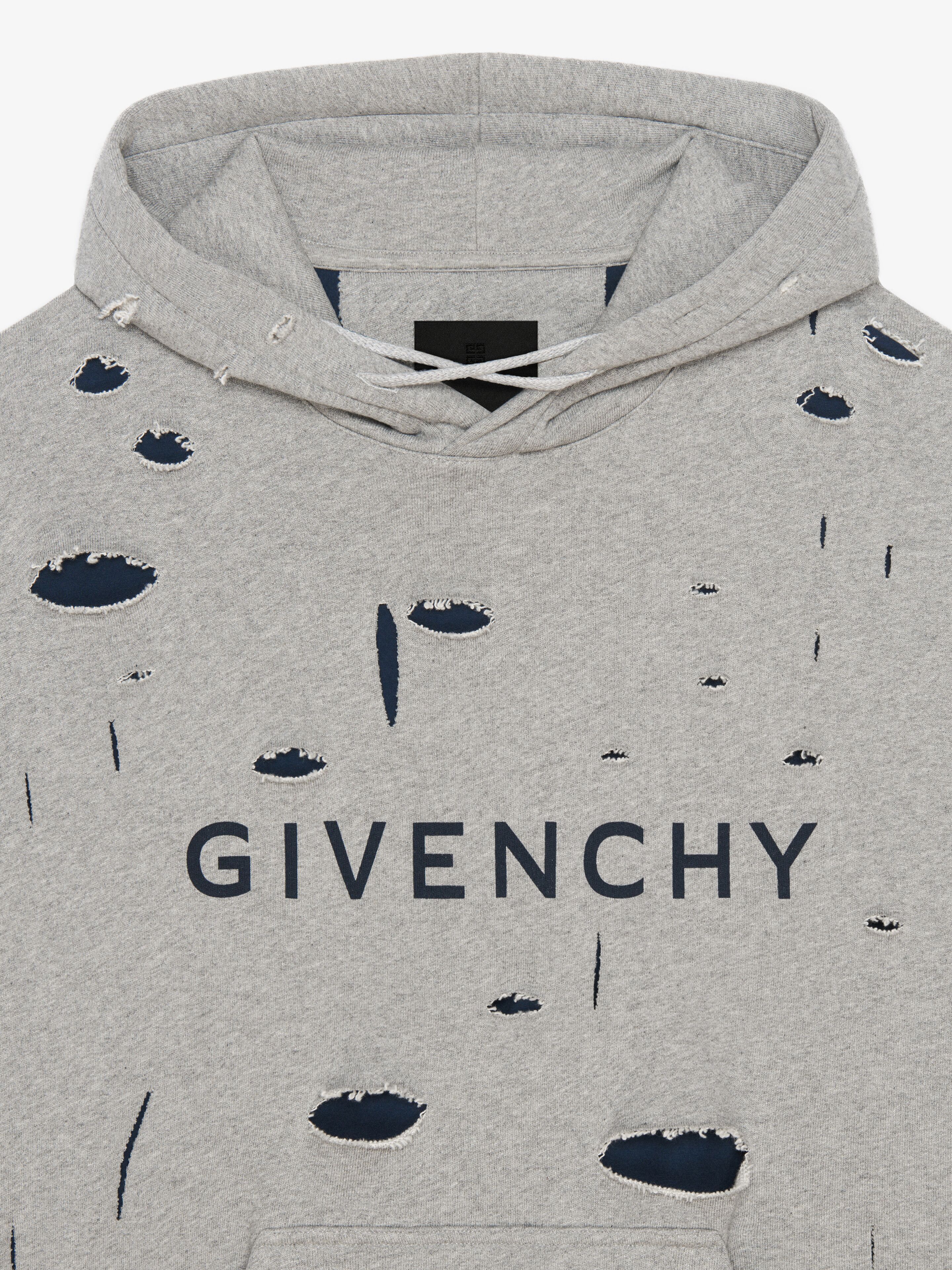 Givenchy A Hooded Sweater With A Broken Hole In Gray