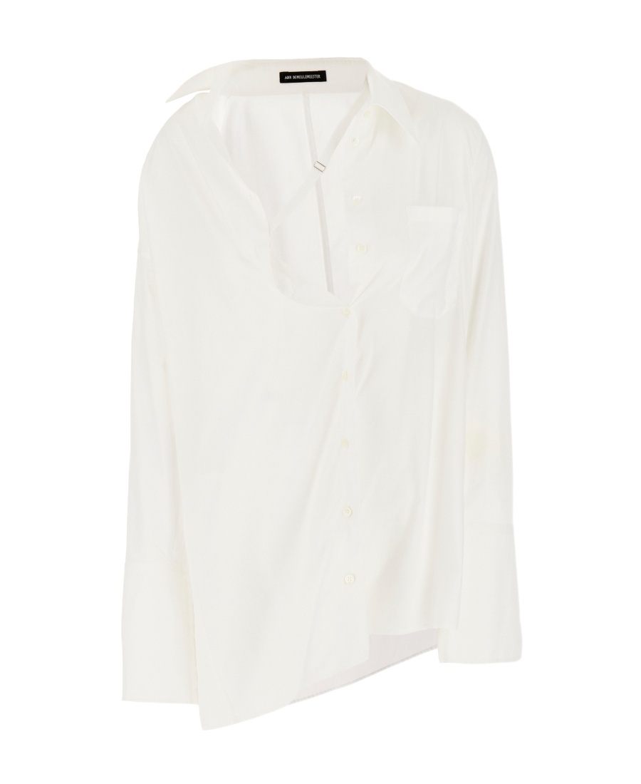 Ann Demeulemeester Elegant Long Sleeve Cotton Blouse In White